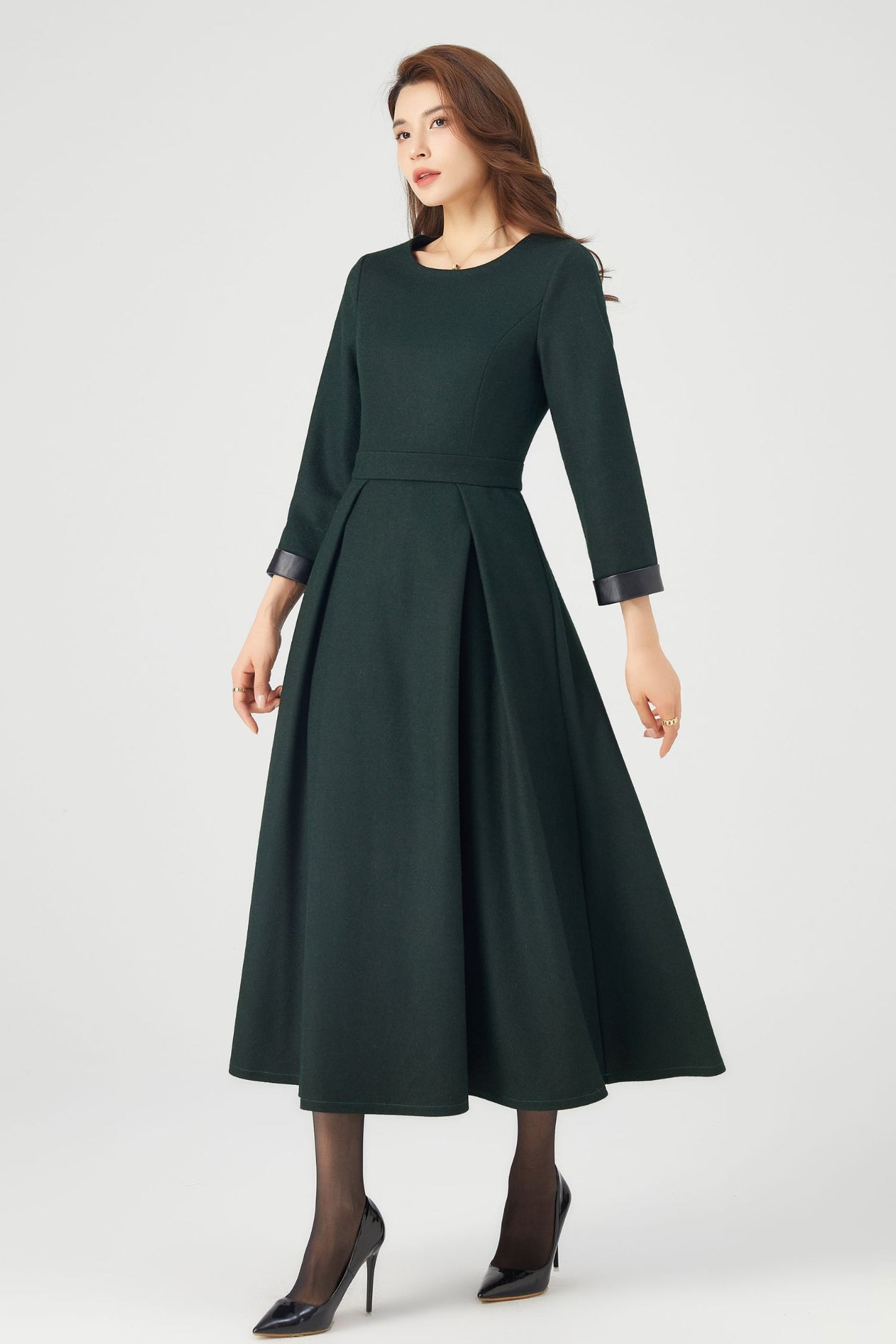 Womens Winter Green Midi Wool Dress C3682