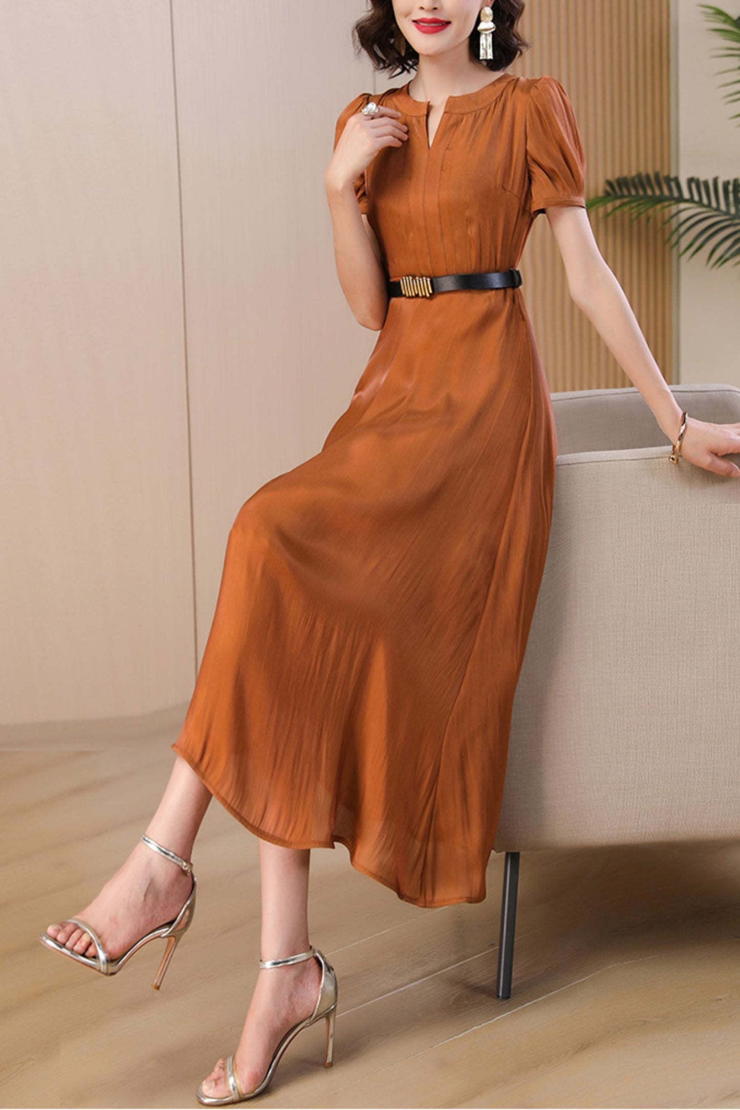 summer orange long dress C4077