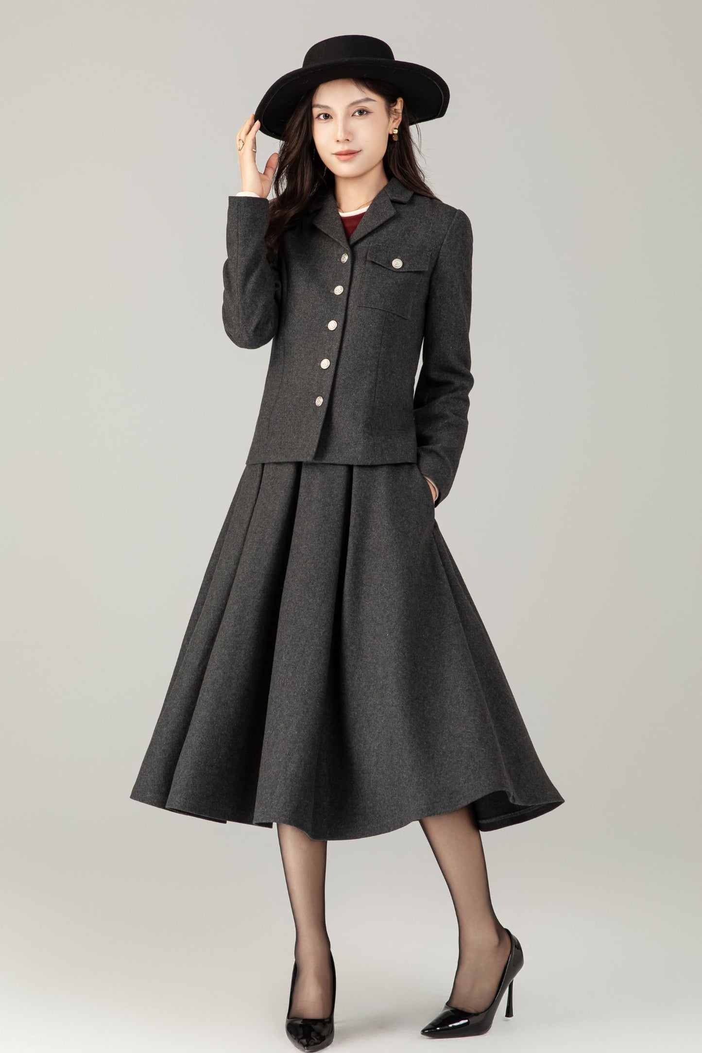 Gray short wool jacket coat C5241