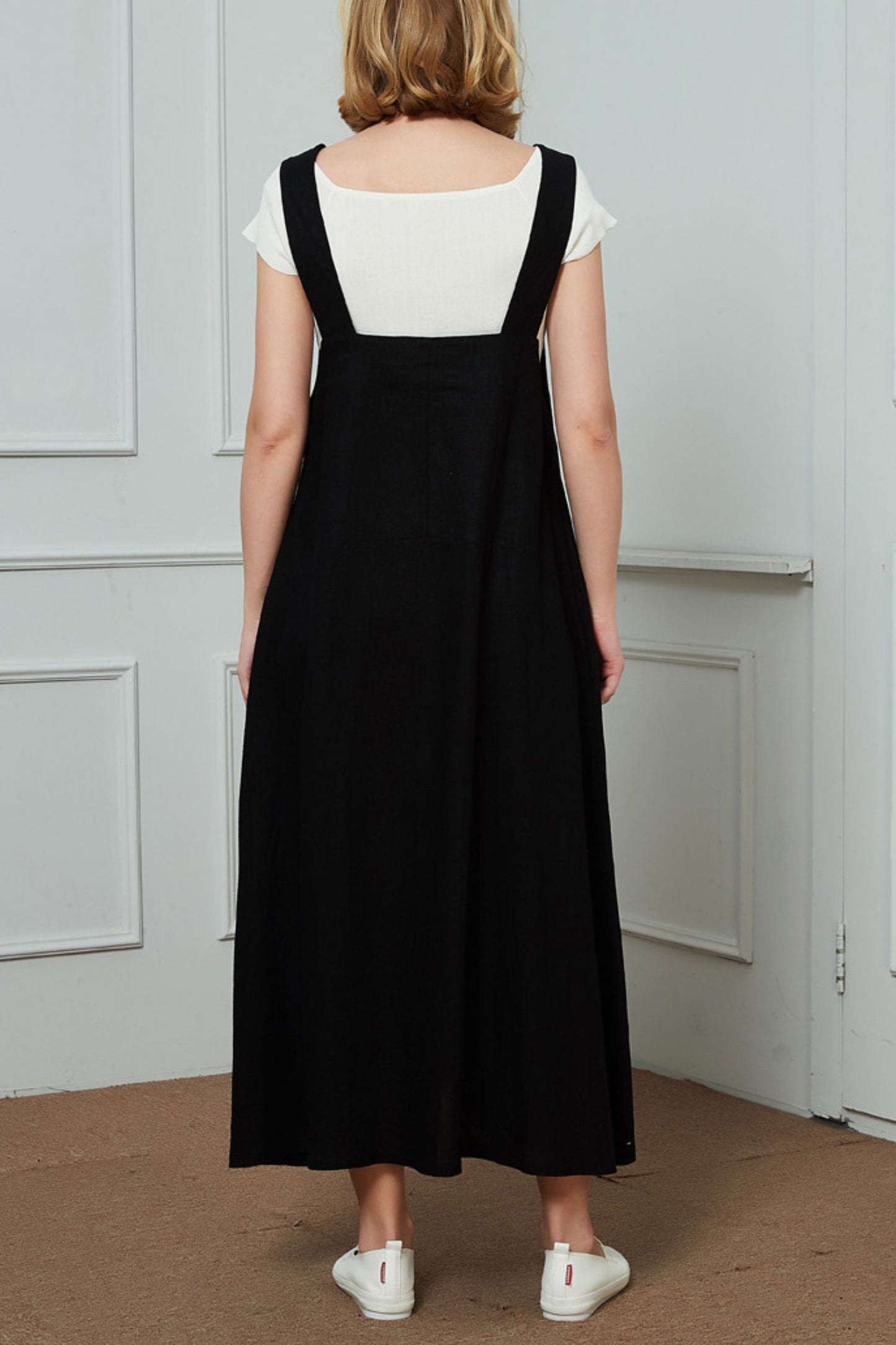 oversized black linen dress C1468