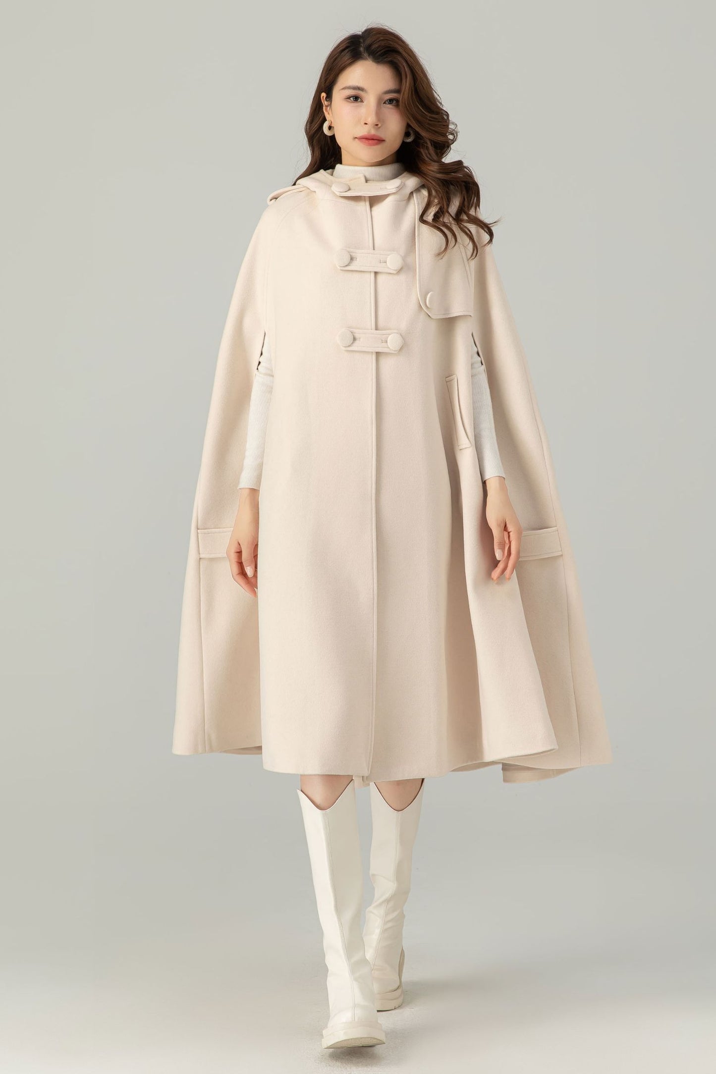 Womens Beige Wool Cape C3697