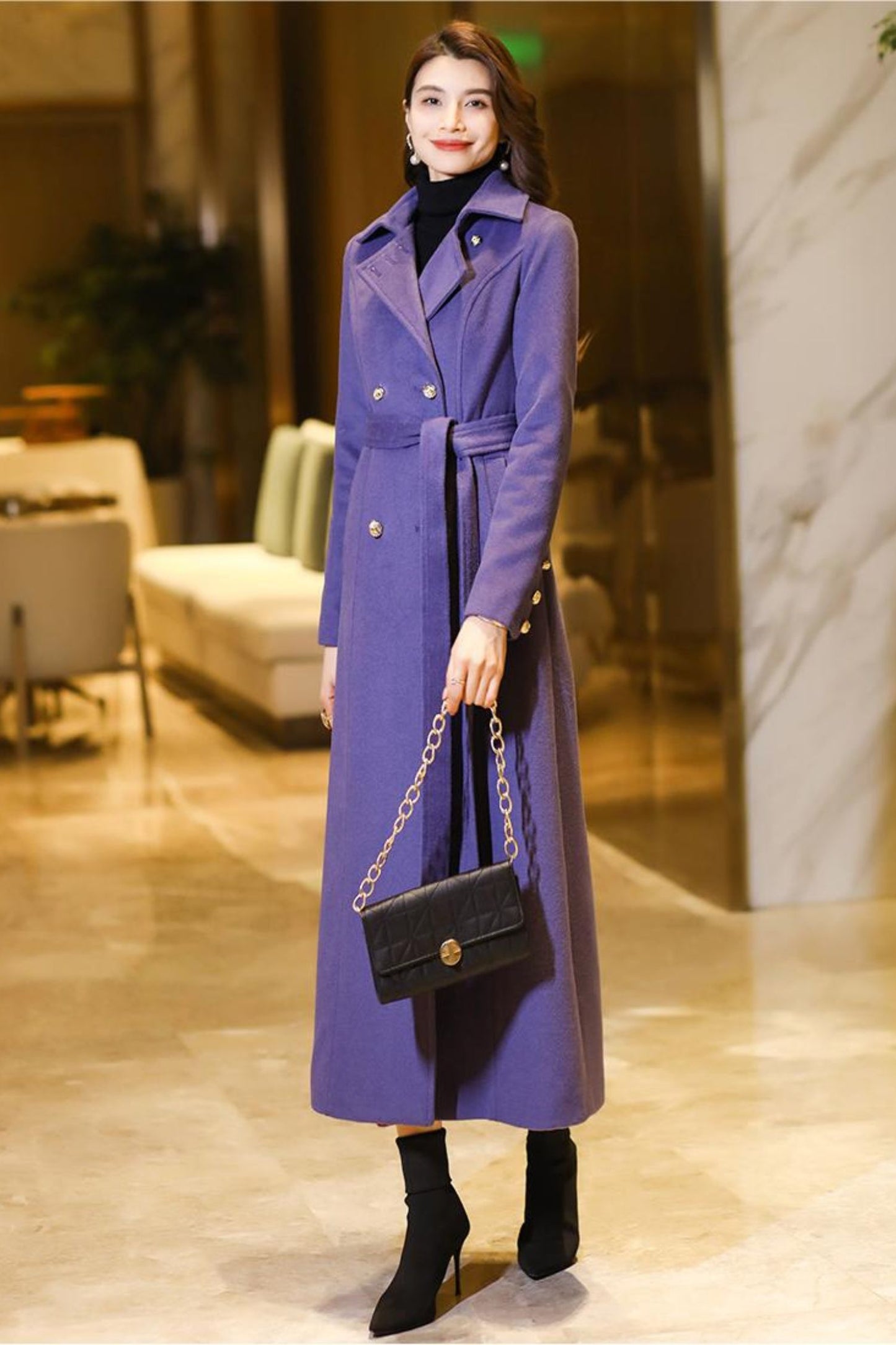 Women's Medium-length Purple coat C3772