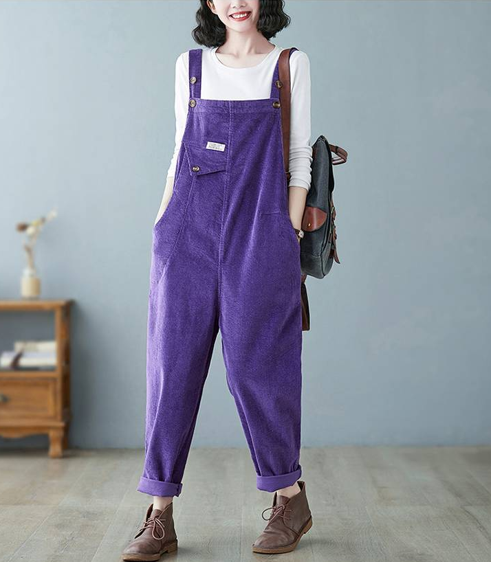 Long corduroy overalls pants women C5130