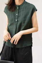 Load image into Gallery viewer, summer linen shirt top with cap sleeves C3850
