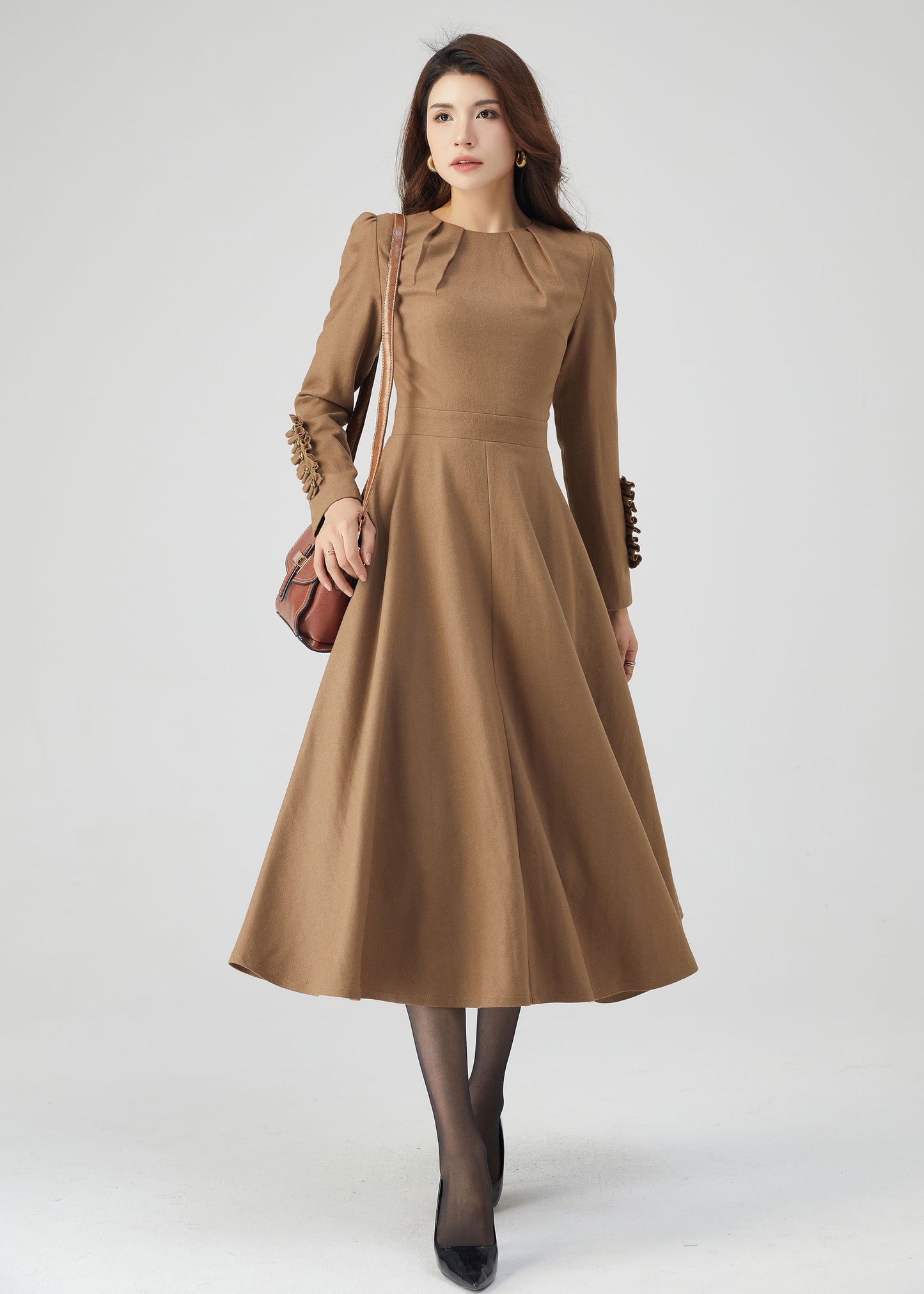 Wool Dress, Winter Dress Women, Fit and Flare Dress C3540