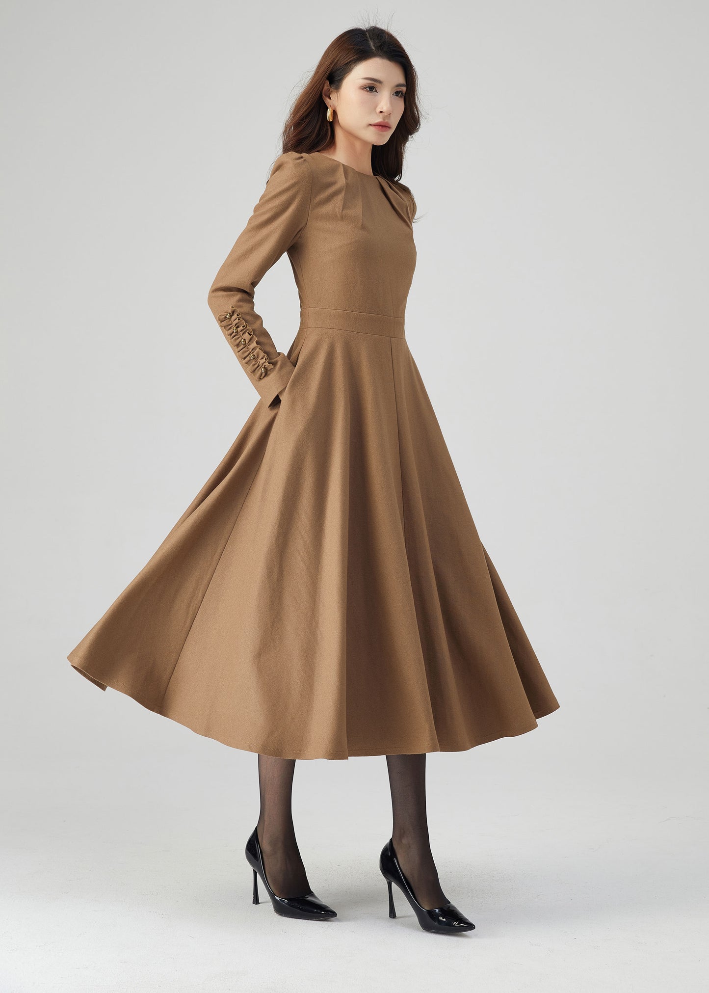 Wool Dress, Winter Dress Women, Fit and Flare Dress C3540