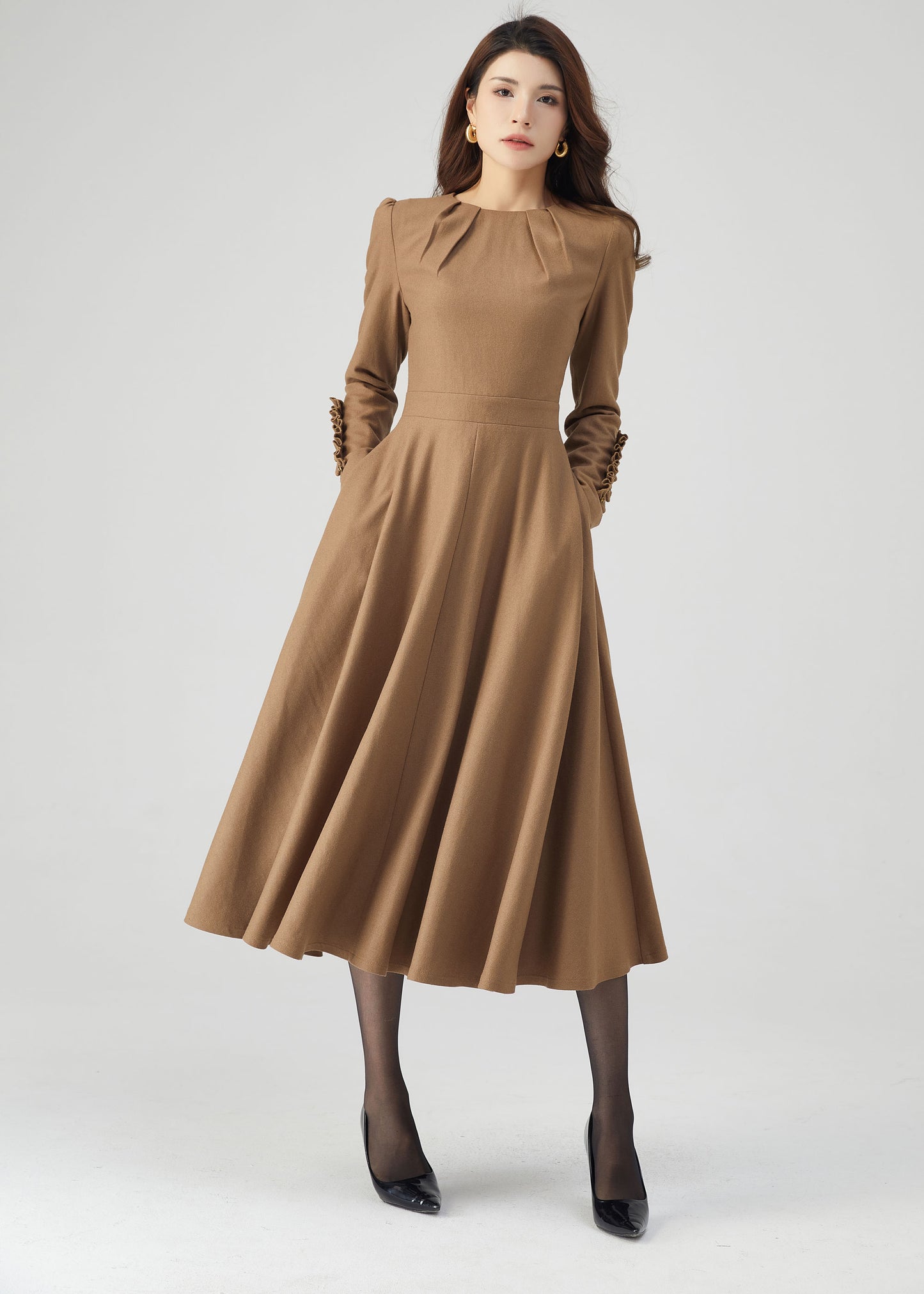 Wool Dress, Winter Dress Women, Fit and Flare Dress C3540