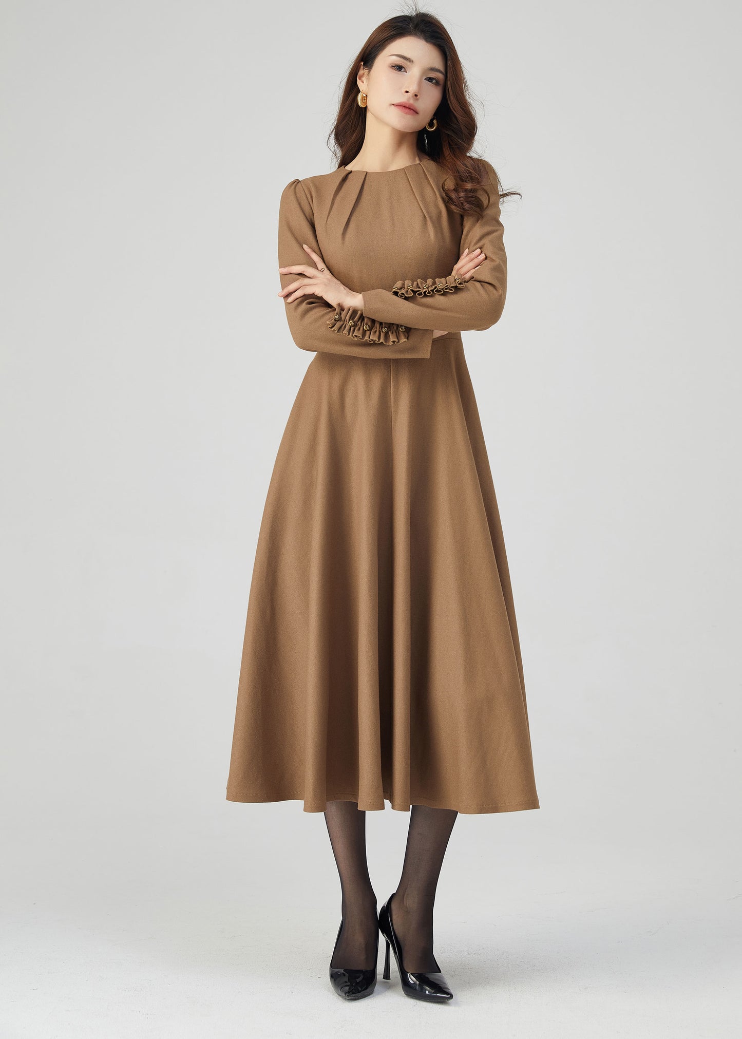 Wool Dress, Winter Dress Women, Fit and Flare Dress C3540