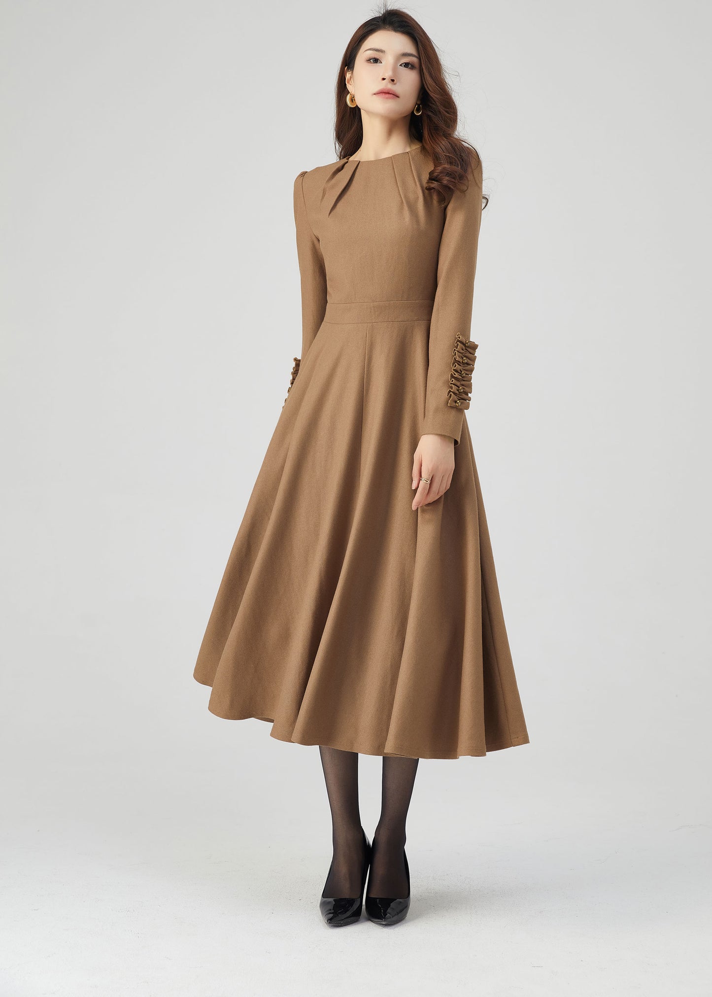 Wool Dress, Winter Dress Women, Fit and Flare Dress C3540