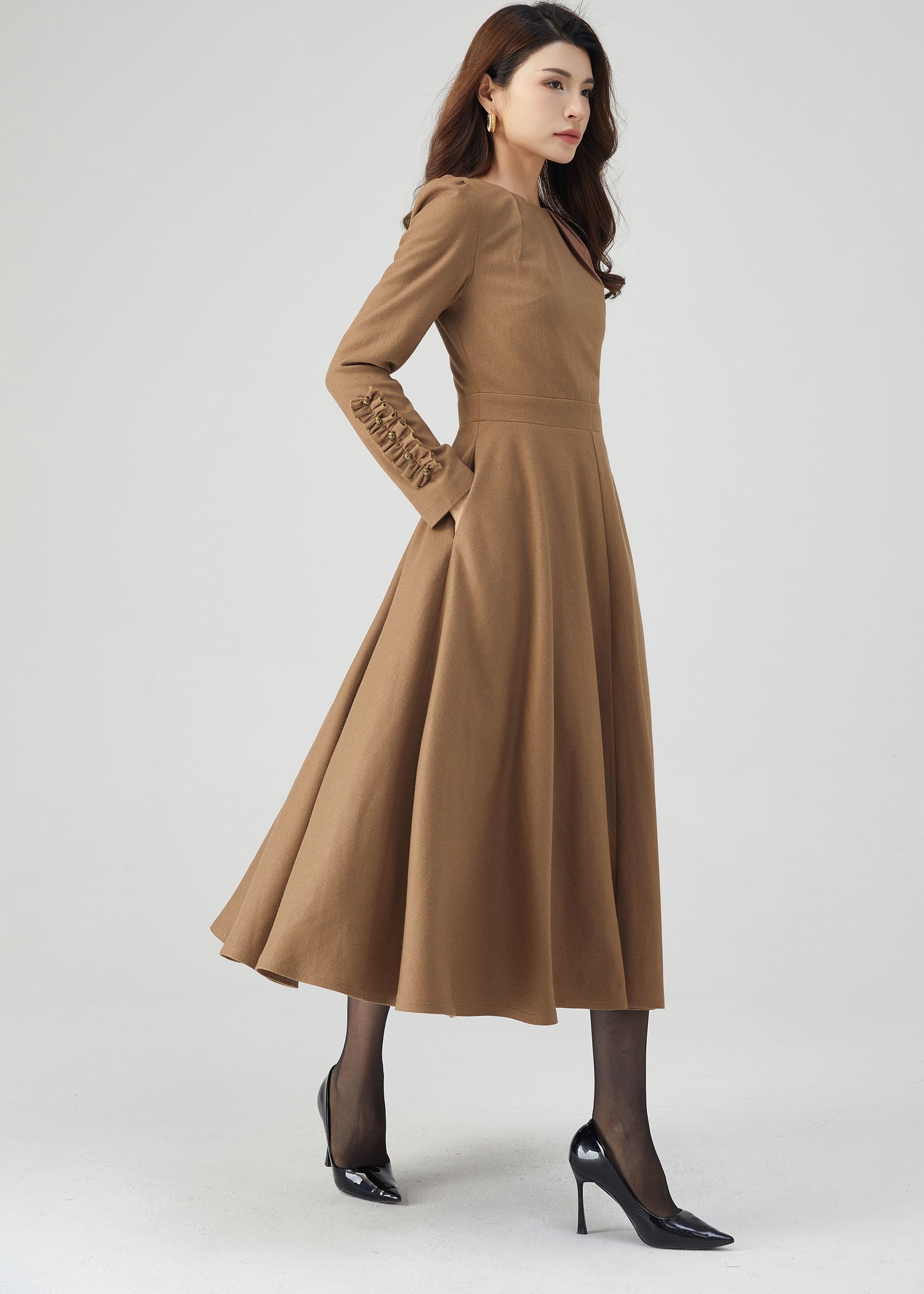 Wool Dress, Winter Dress Women, Fit and Flare Dress C3540