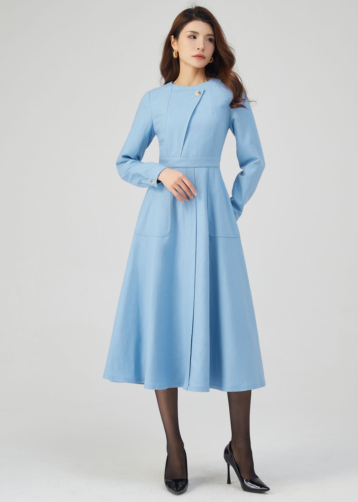Blue Wool Dress, Winter Dress Women C3541