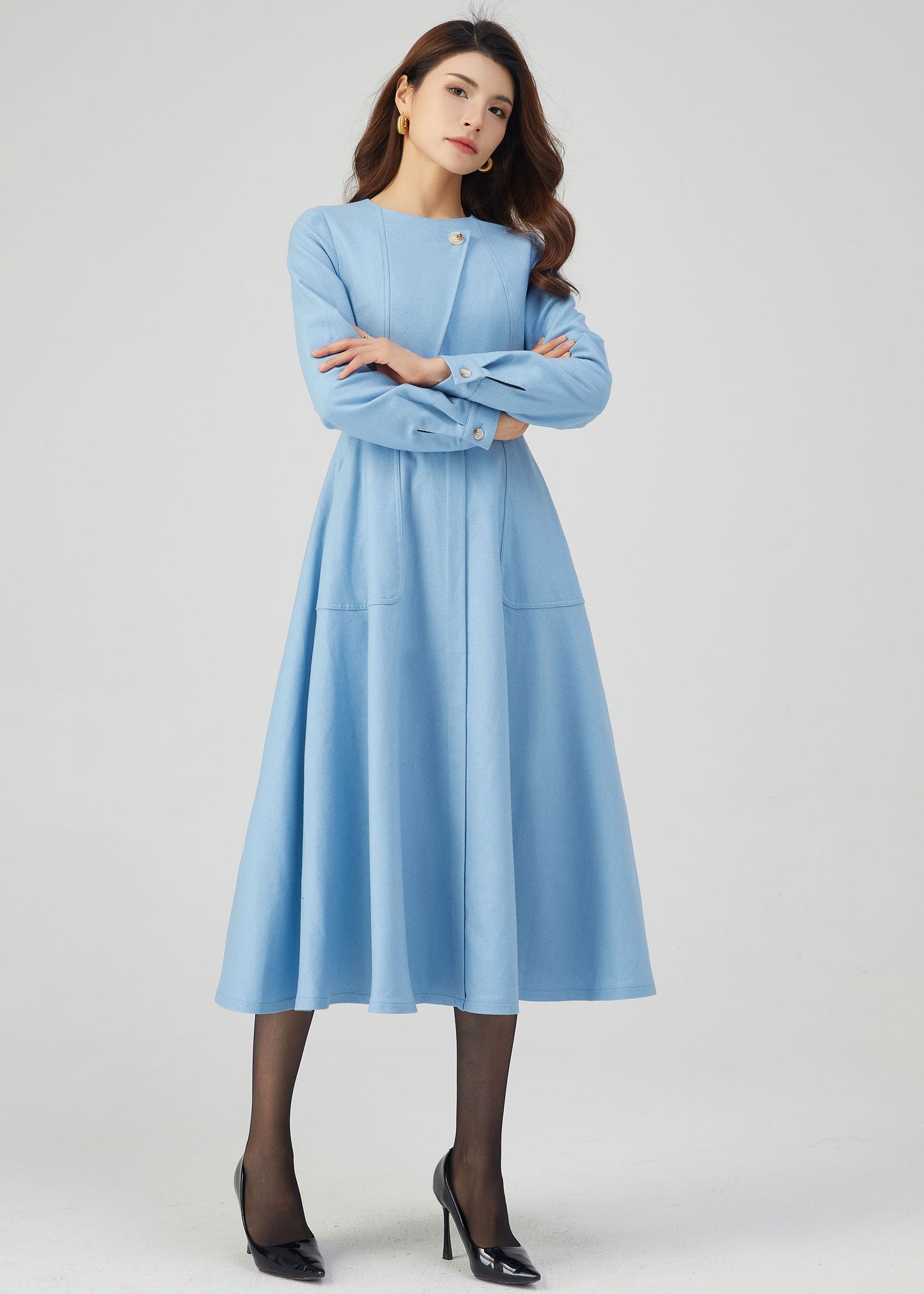 Blue Wool Dress, Winter Dress Women C3541
