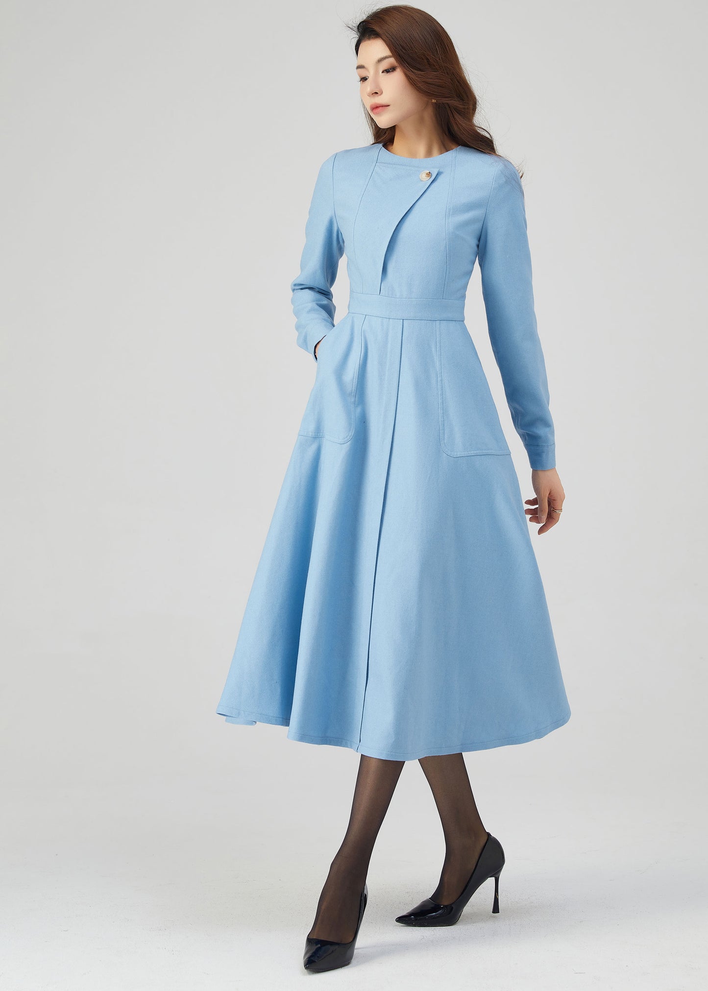 Blue Wool Dress, Winter Dress Women C3541