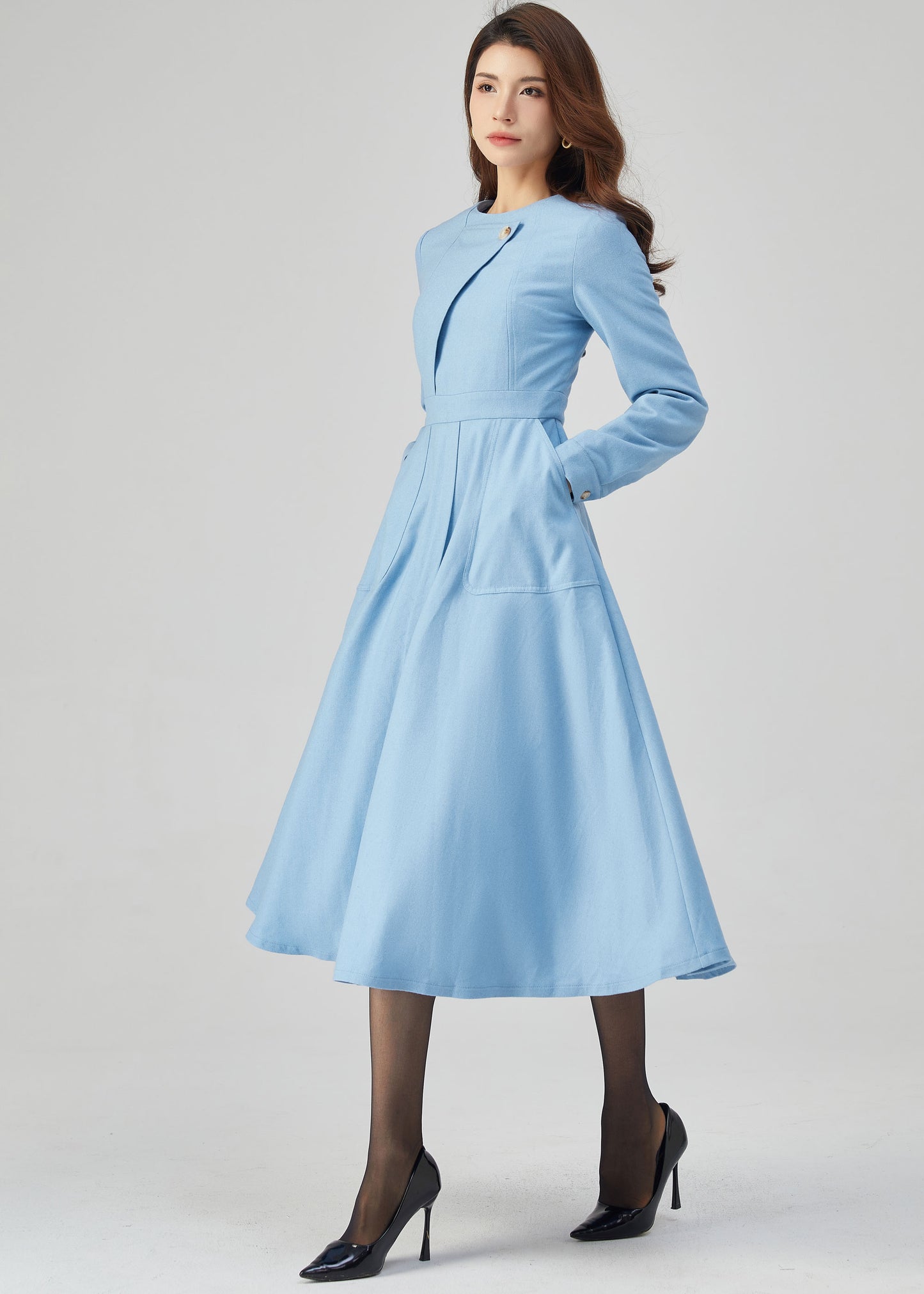 Blue Wool Dress, Winter Dress Women C3541