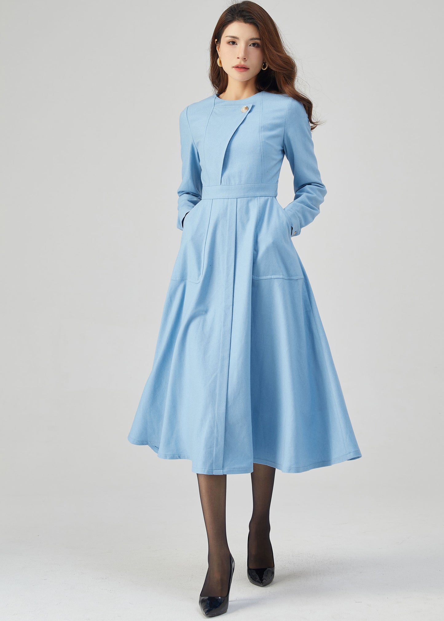 Blue Wool Dress, Winter Dress Women C3541