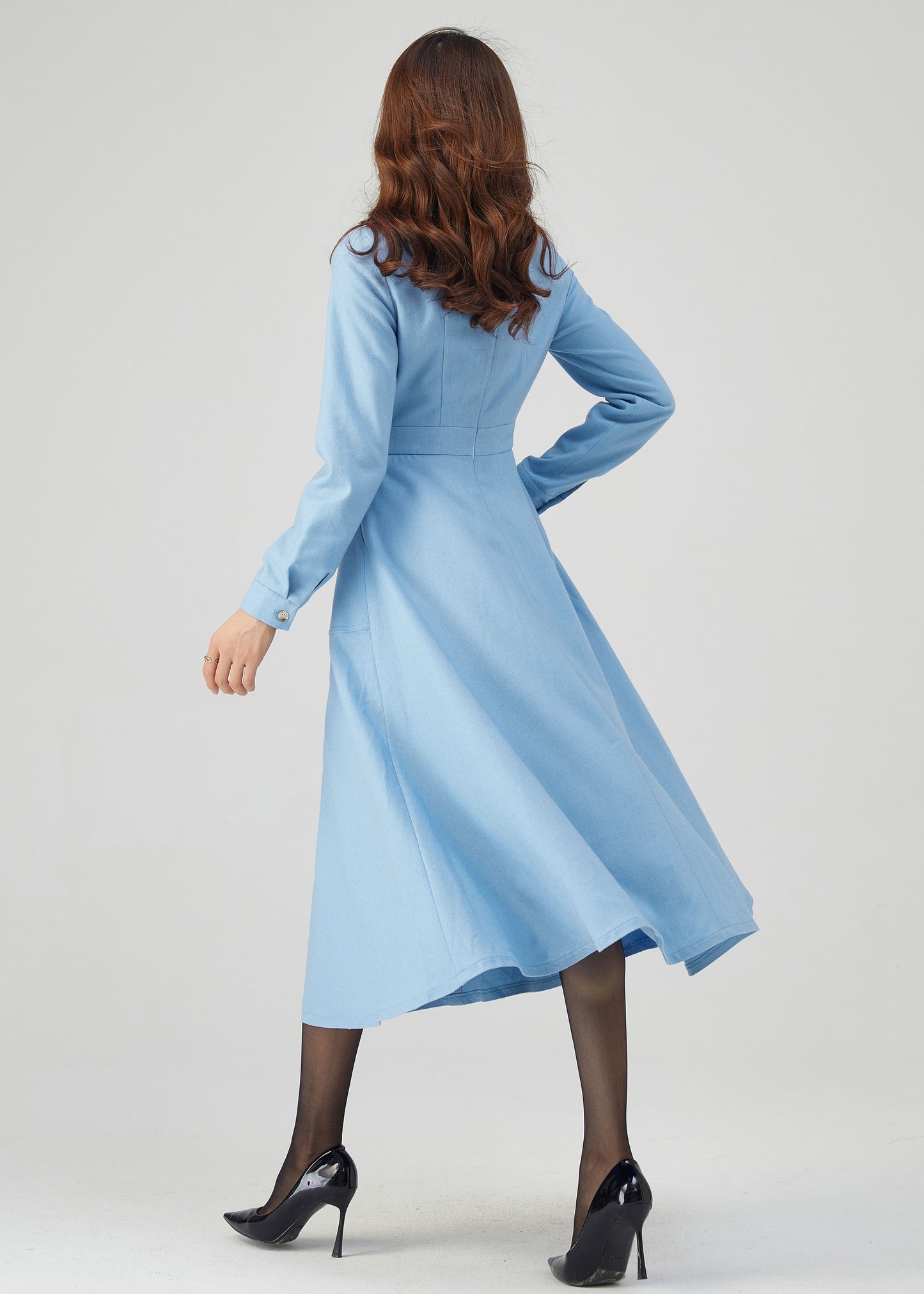 Blue Wool Dress, Winter Dress Women C3541