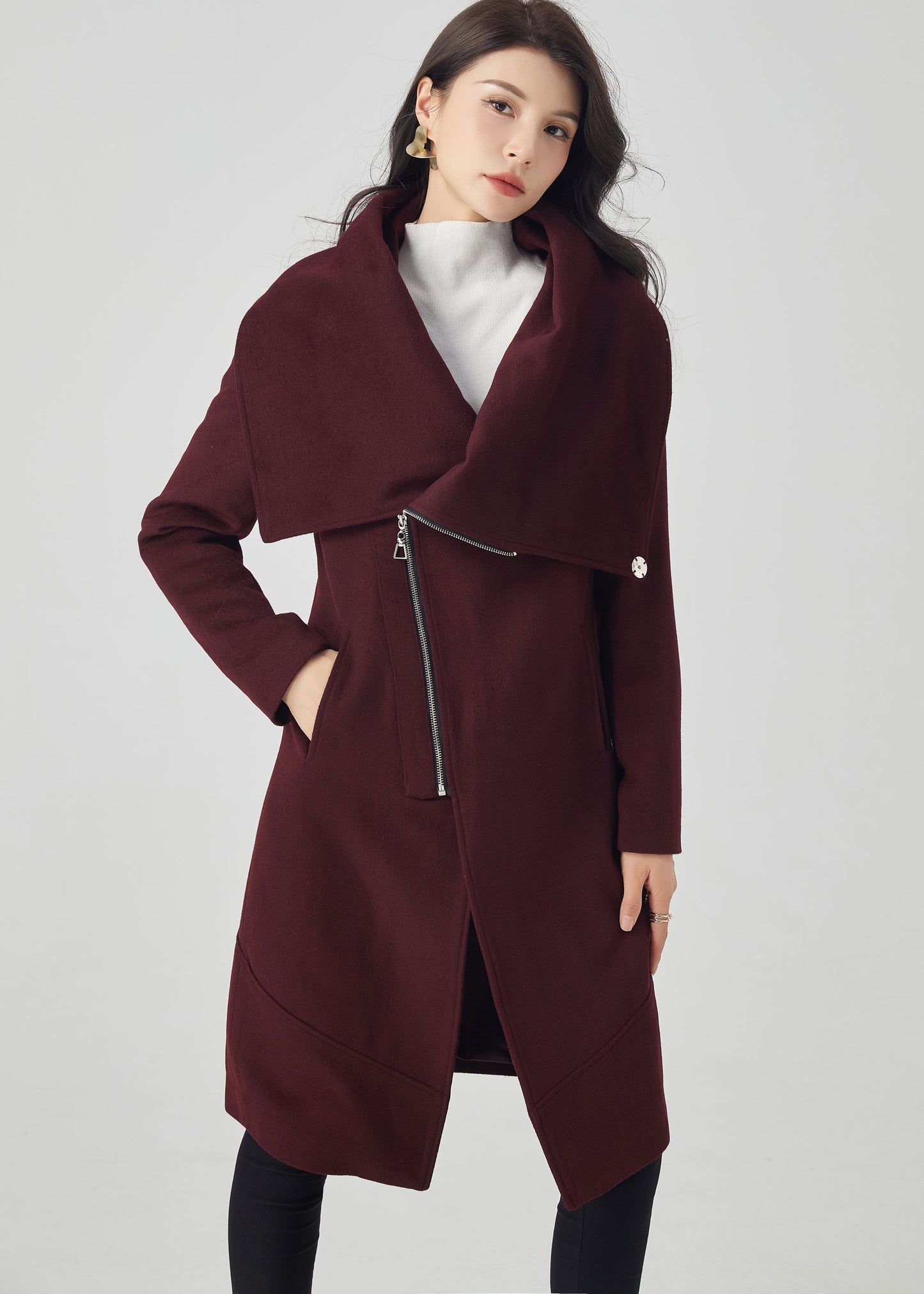 Wool Coat Women, Winter Wool Coat, Asymmetrical Coat C3559