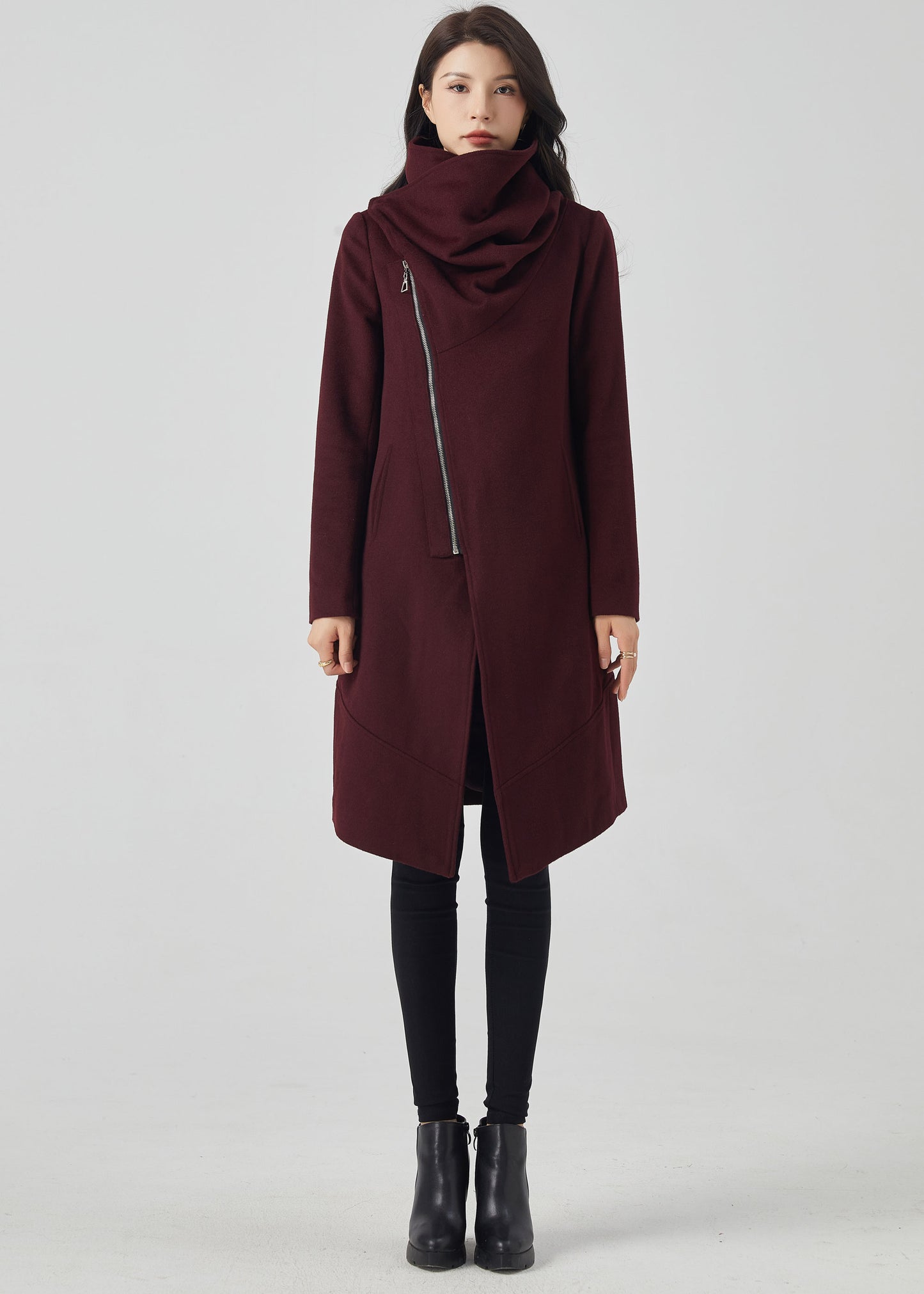 Wool Coat Women, Winter Wool Coat, Asymmetrical Coat C3559