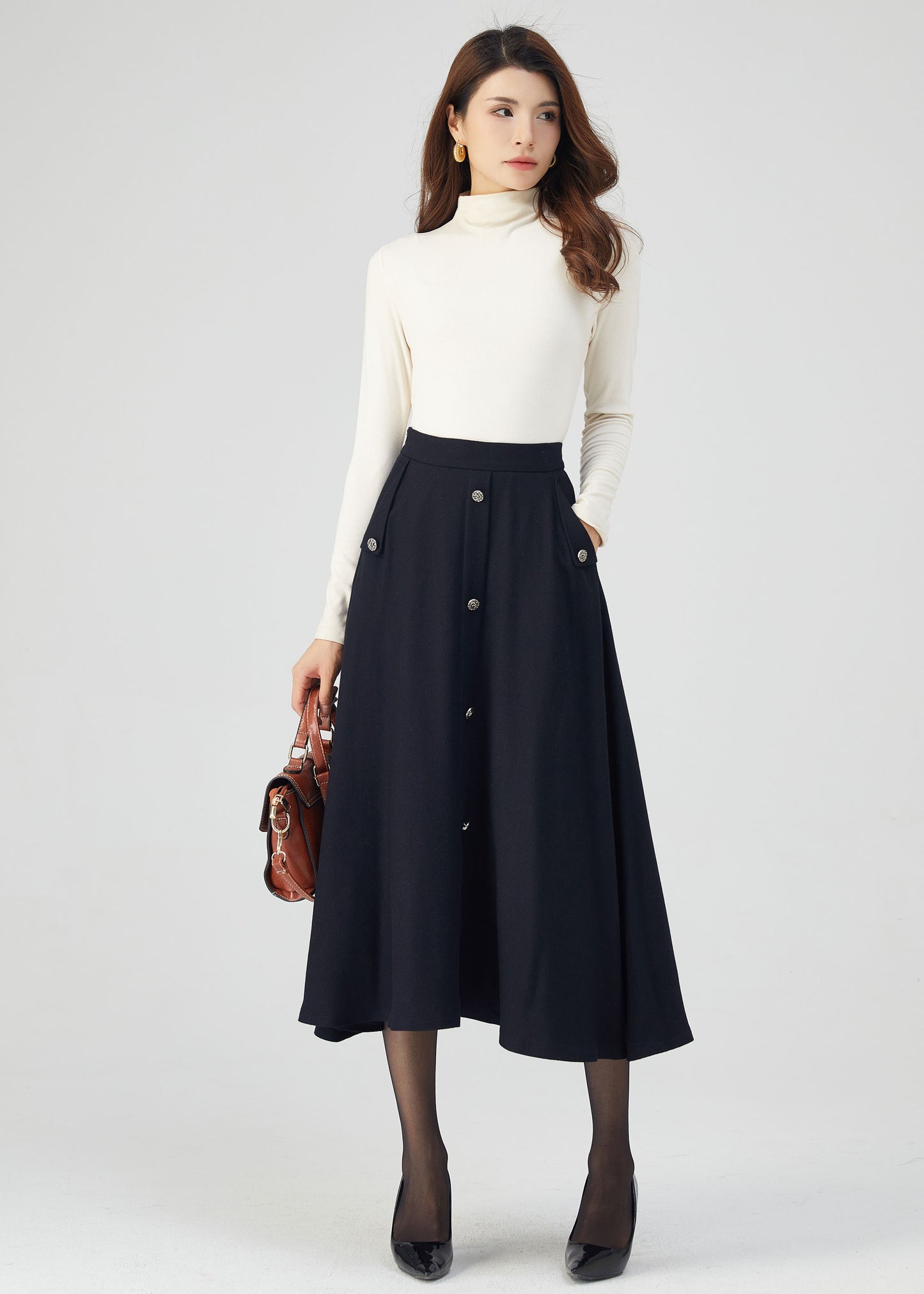 Navy Wool Skirt, Midi Skirt, Womens Skirt C3545