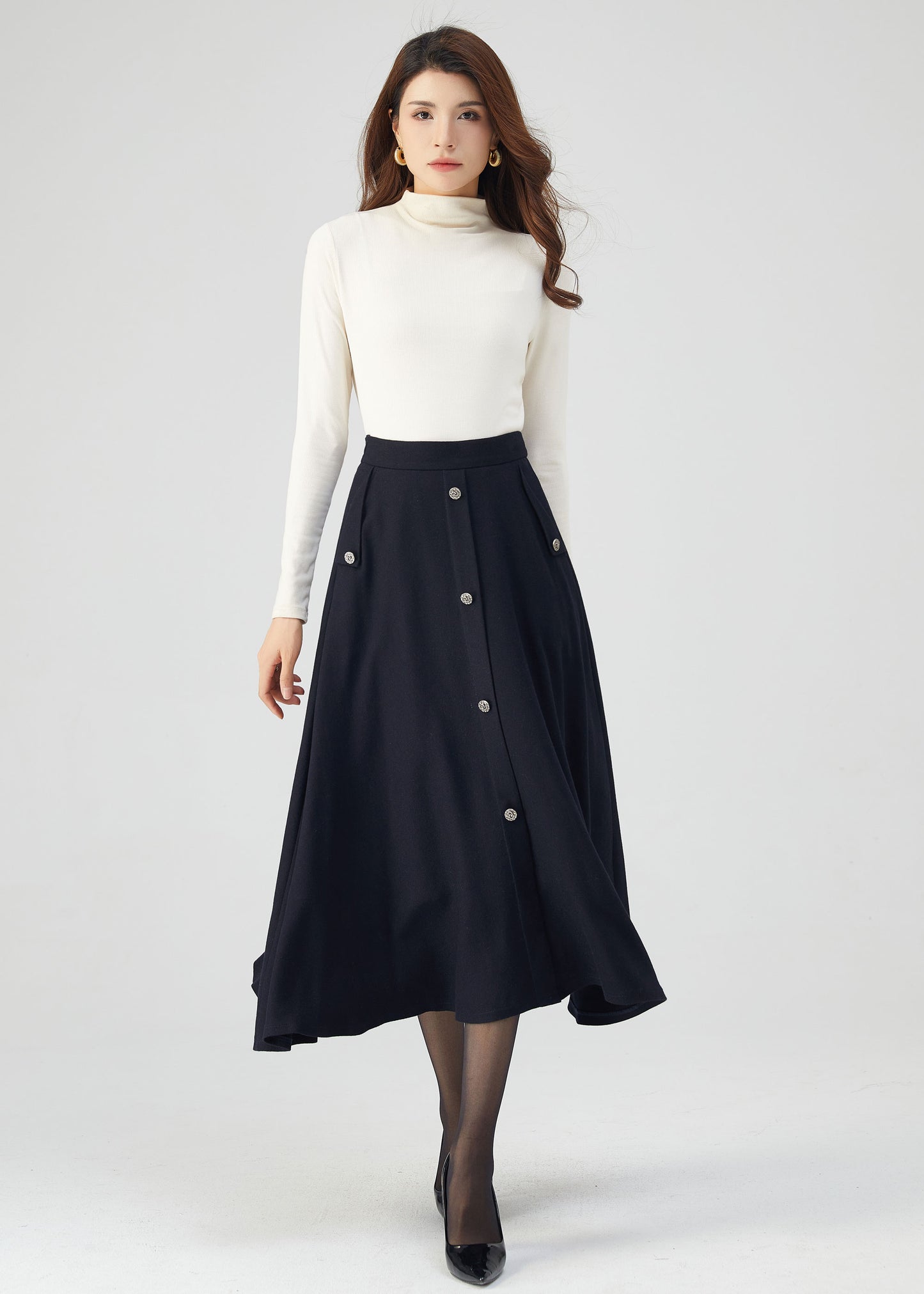 Navy Wool Skirt, Midi Skirt, Womens Skirt C3545