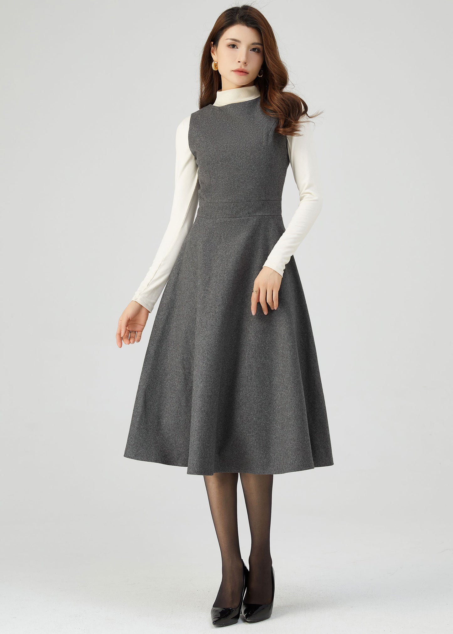 Wool Pinafore Dress, Gray Wool Dress C3546