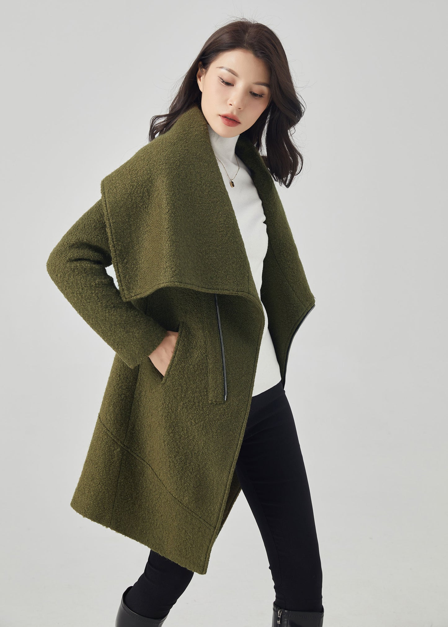 Asymmetrical Wool Coat, Winter Wool Coat C3561