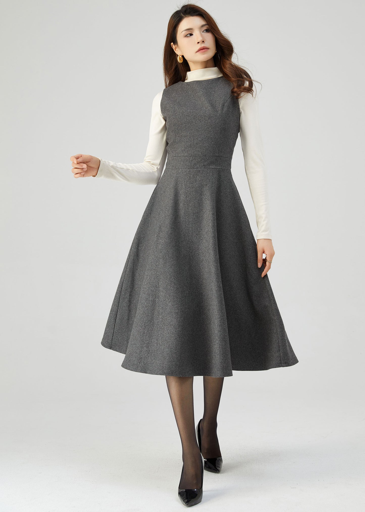 Wool Pinafore Dress, Gray Wool Dress C3546
