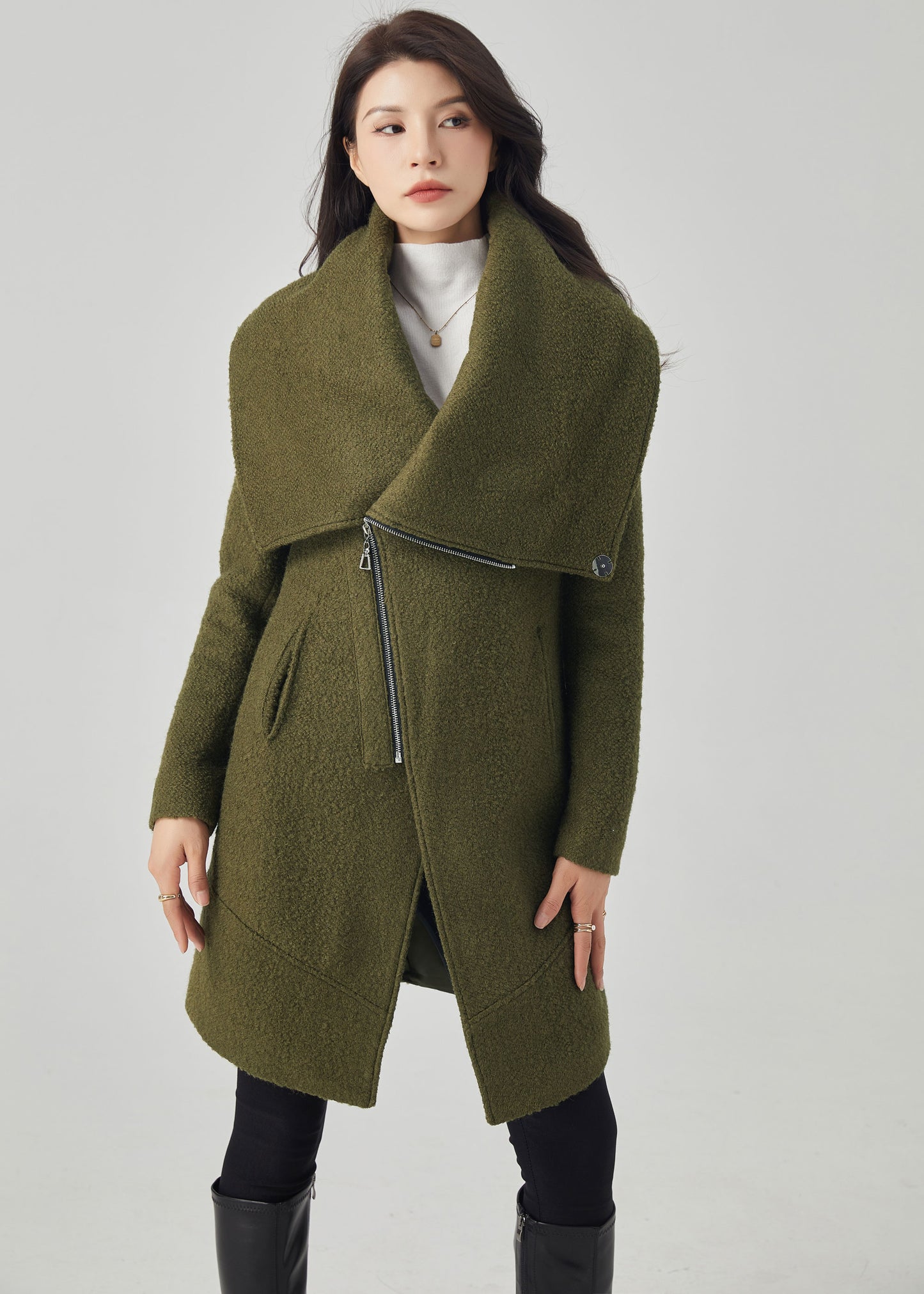 Asymmetrical Wool Coat, Winter Wool Coat C3561