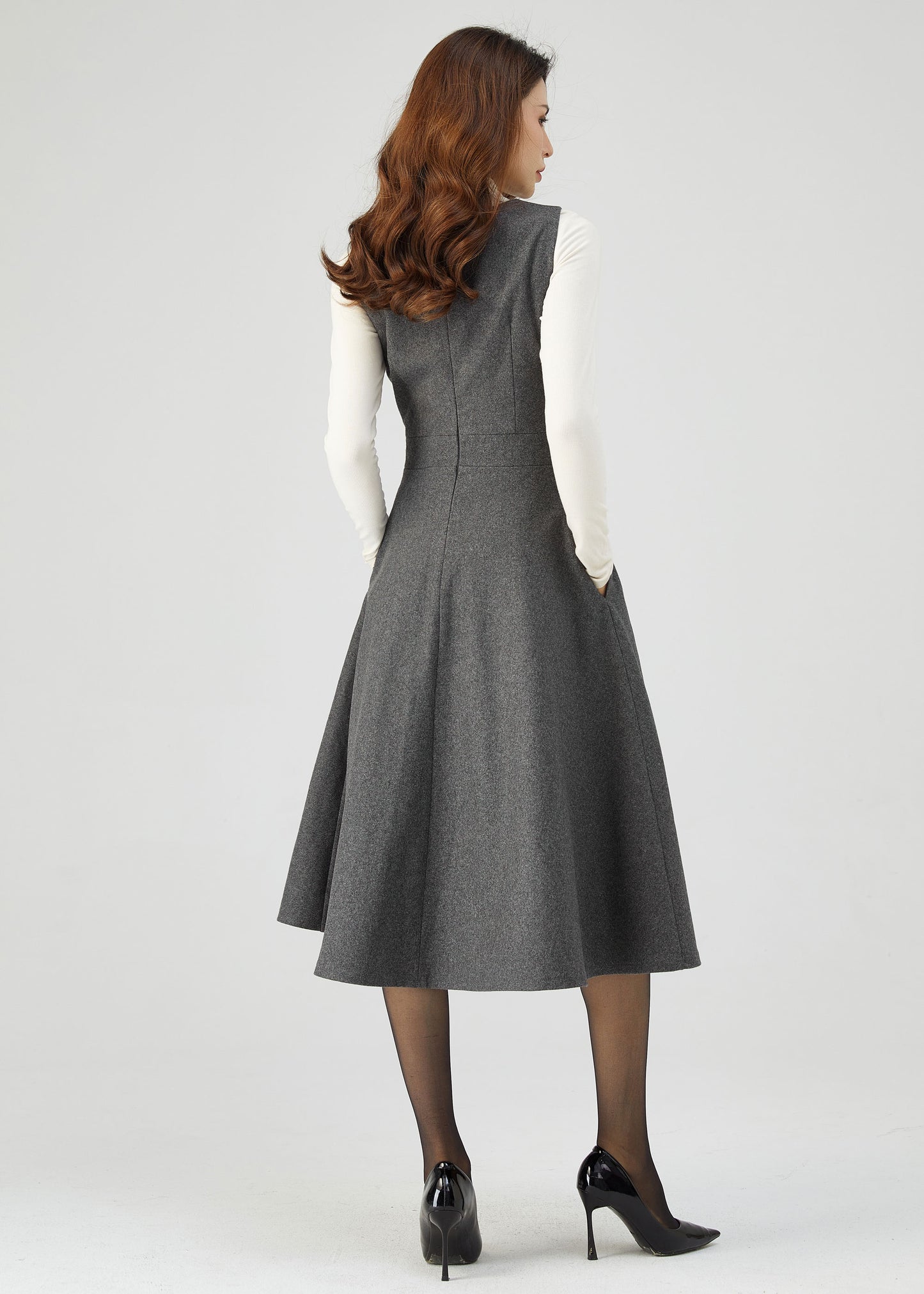 Wool Pinafore Dress, Gray Wool Dress C3546