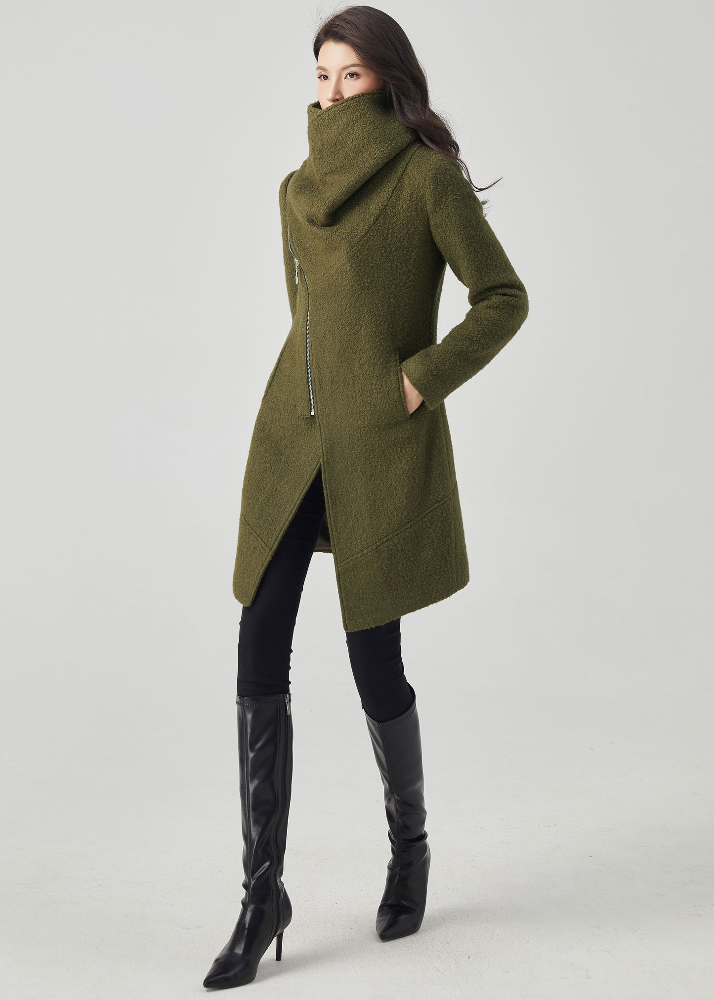Asymmetrical Wool Coat, Winter Wool Coat C3561