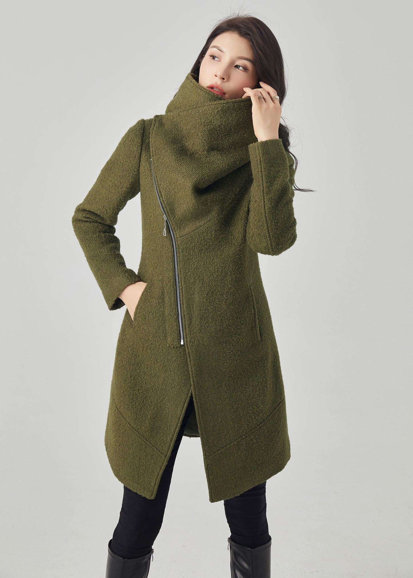 Asymmetrical Wool Coat, Winter Wool Coat C3561