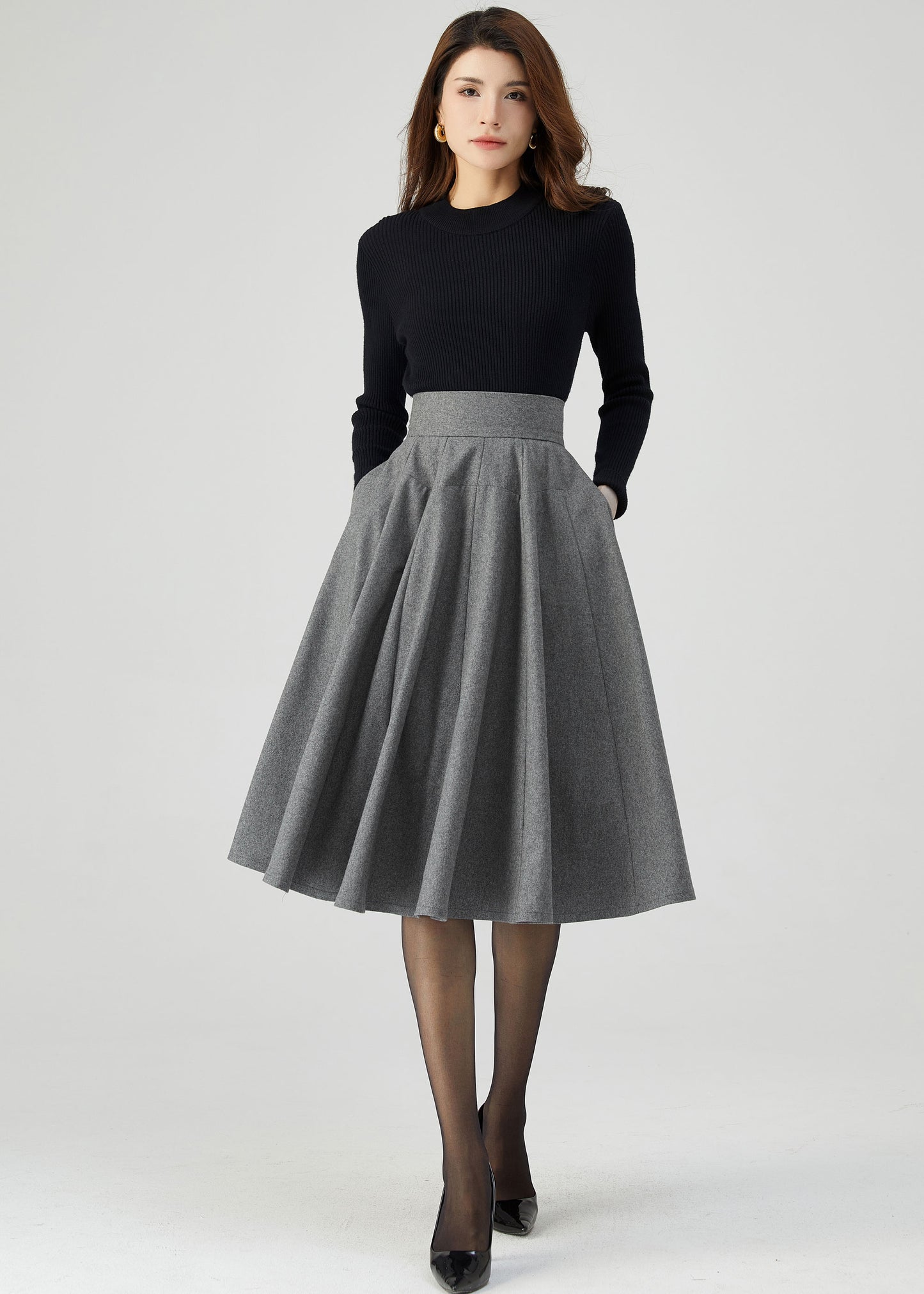 Knee Length Skirt, Wool Skirt Women C3549