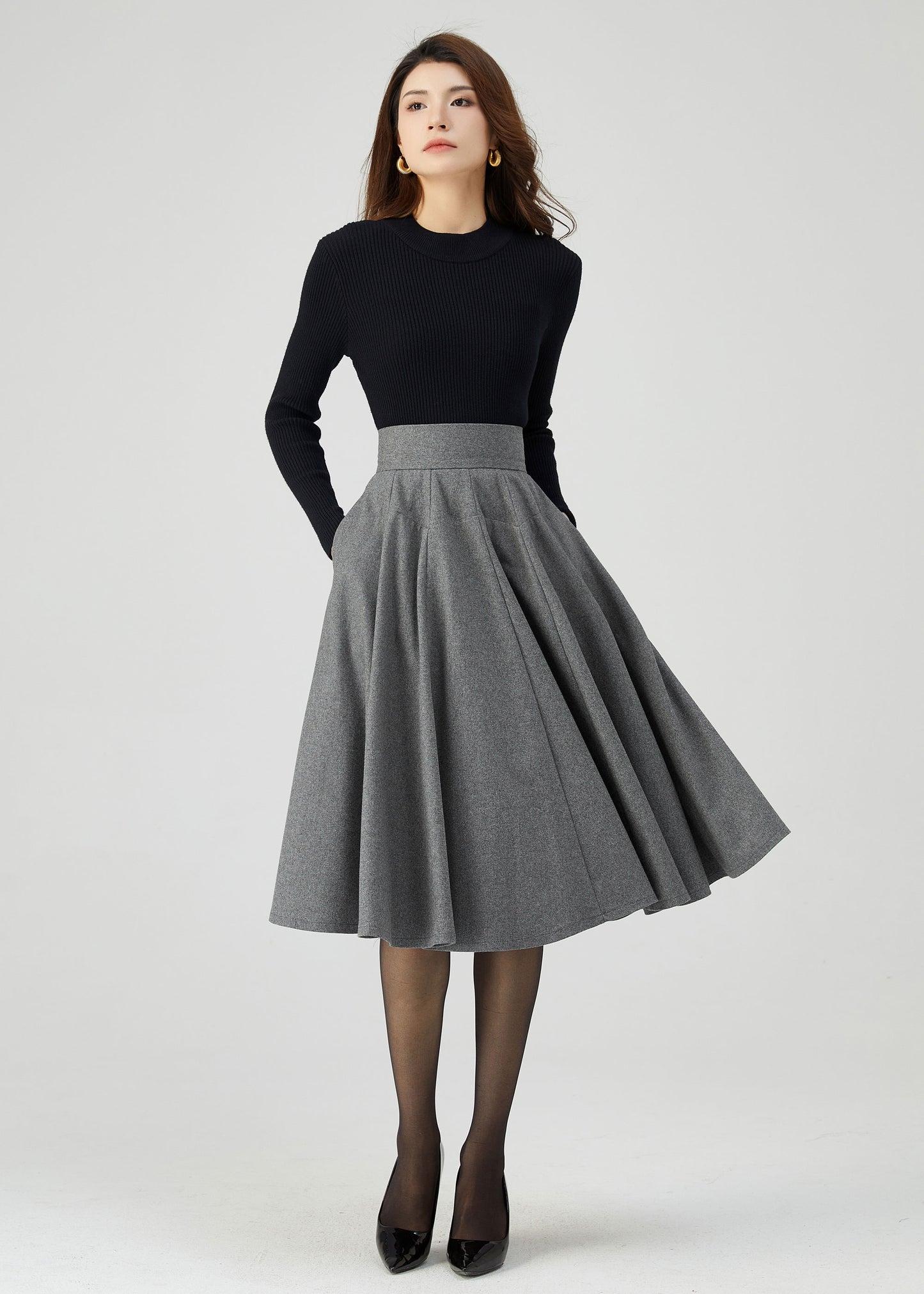 Knee Length Skirt, Wool Skirt Women C3549