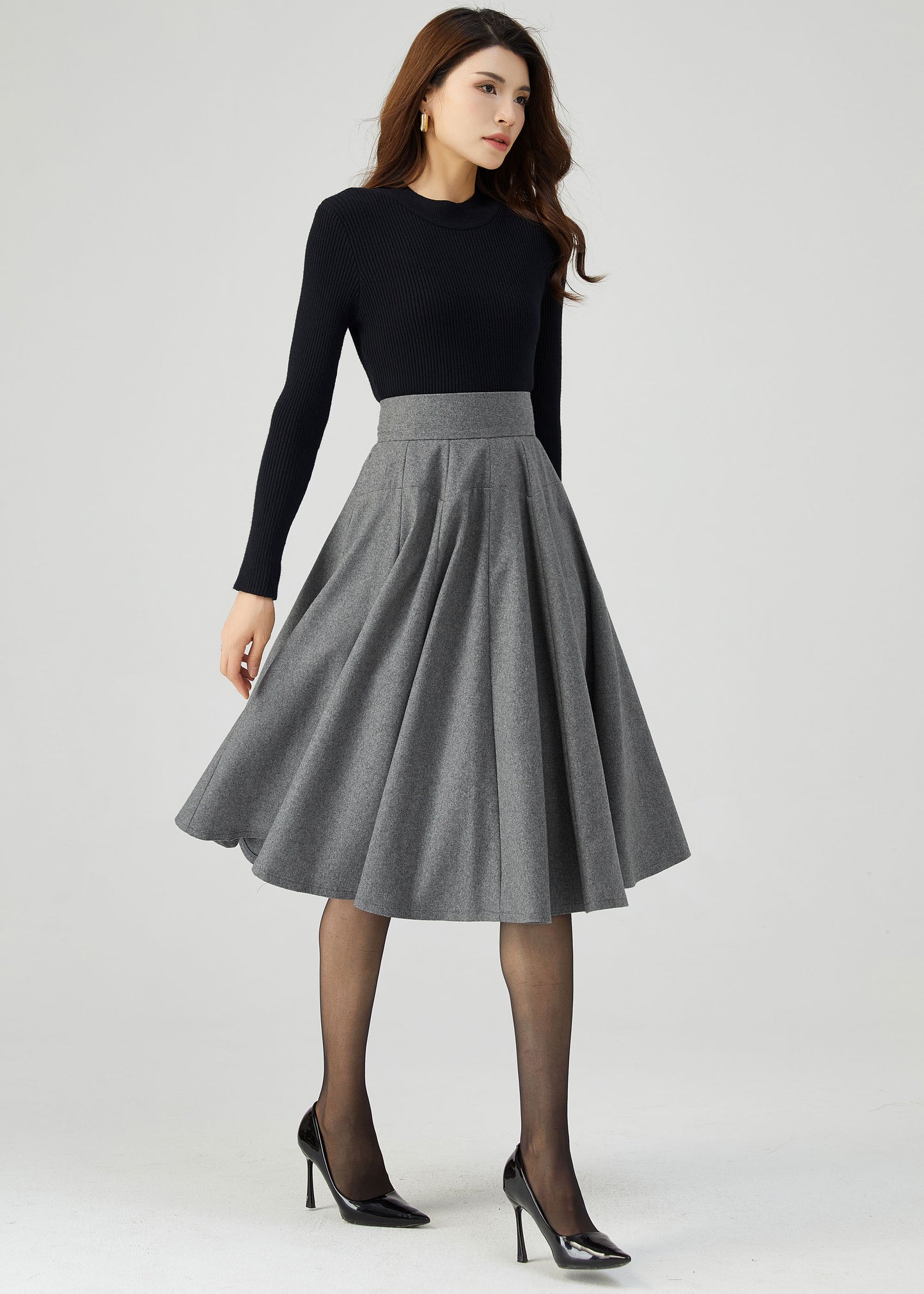 Knee Length Skirt, Wool Skirt Women C3549