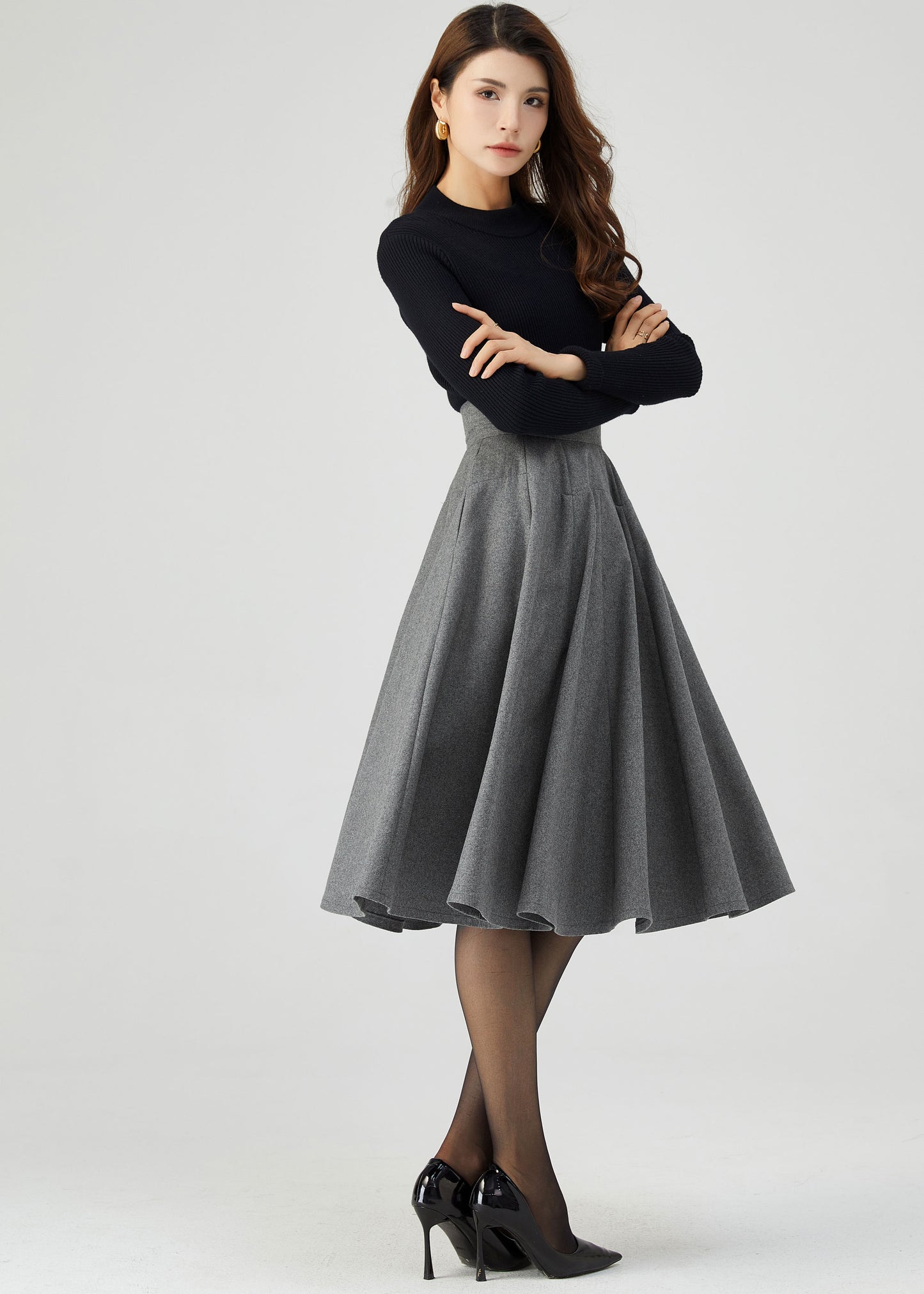 Knee Length Skirt, Wool Skirt Women C3549