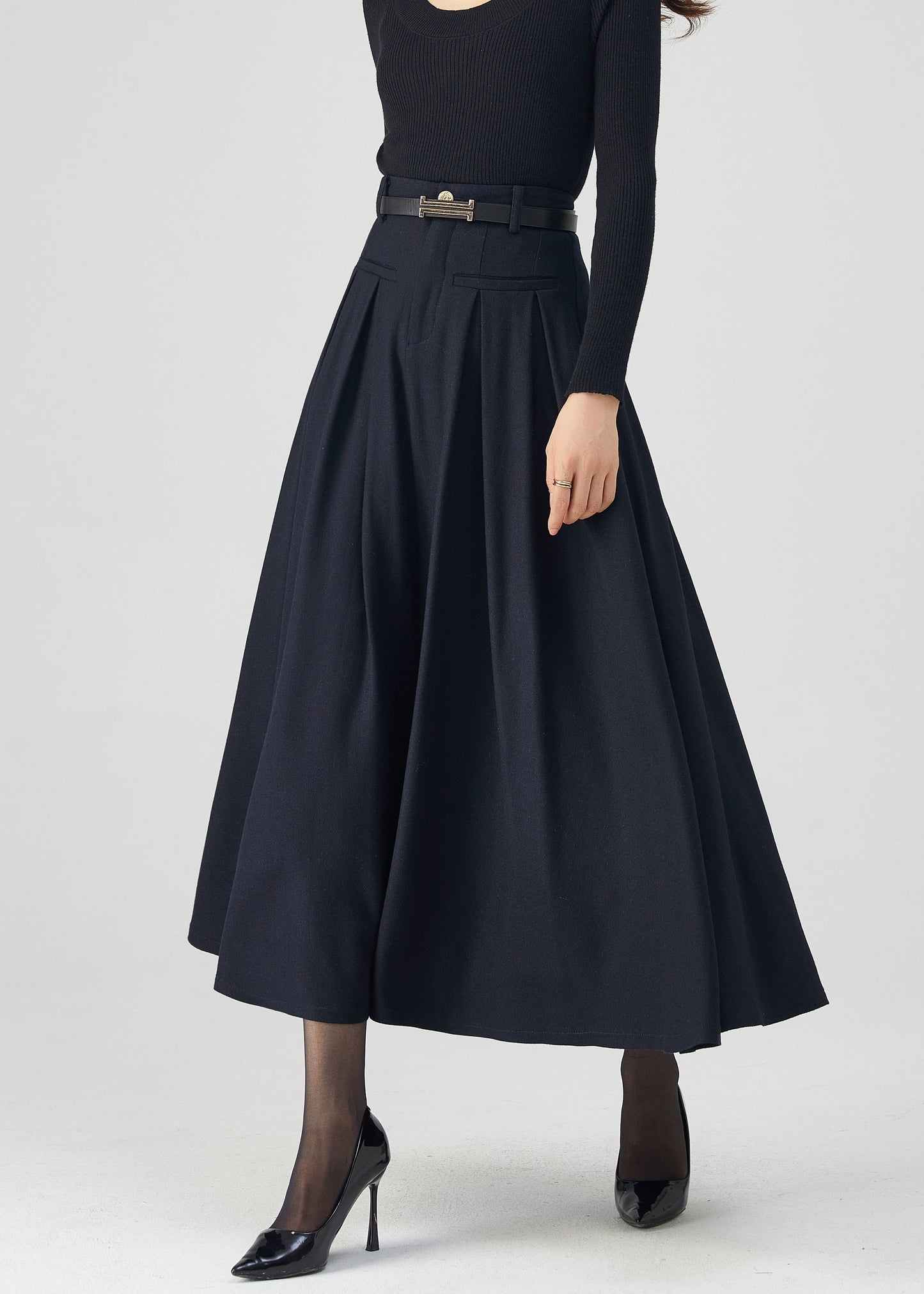 Womens high waist winter wool skirt C4308