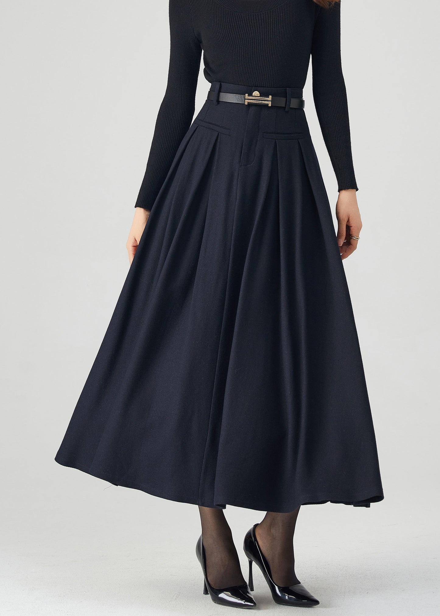 Womens high waist winter wool skirt C4308