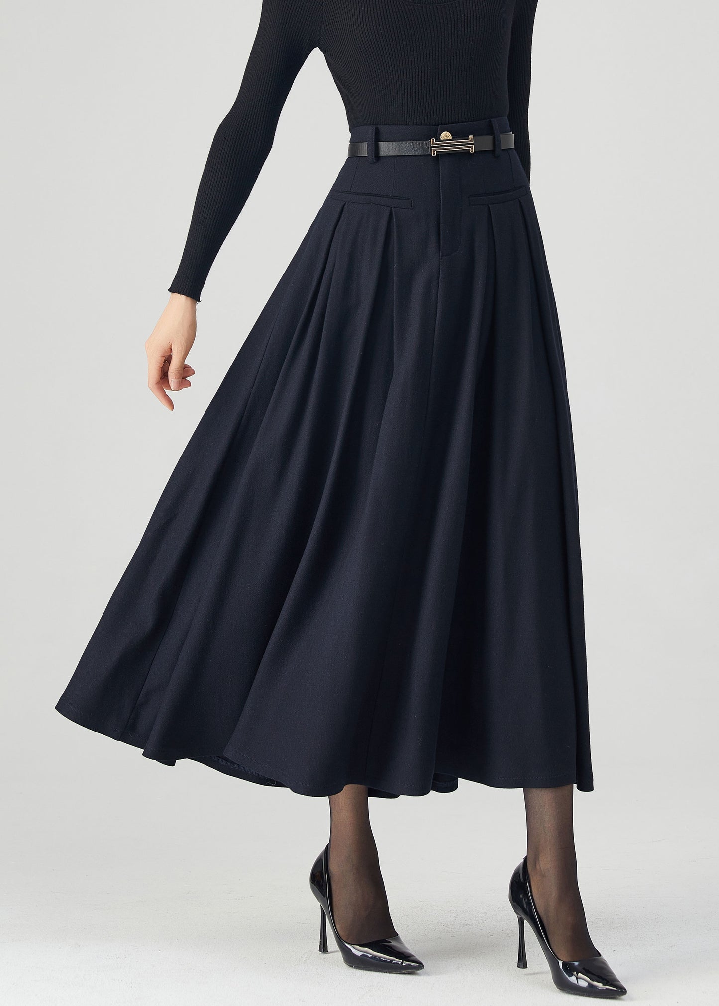 Womens high waist winter wool skirt C4308