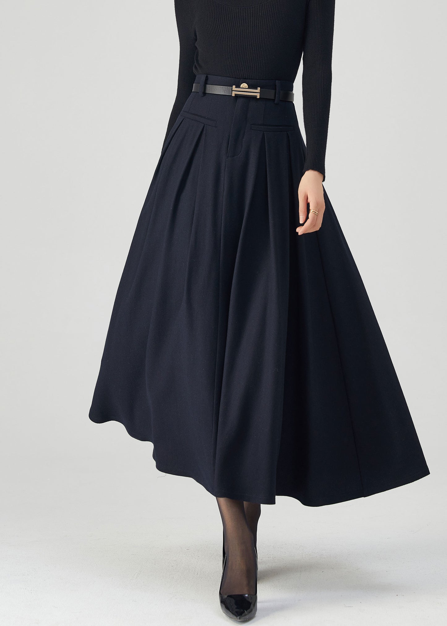 Womens high waist winter wool skirt C4308