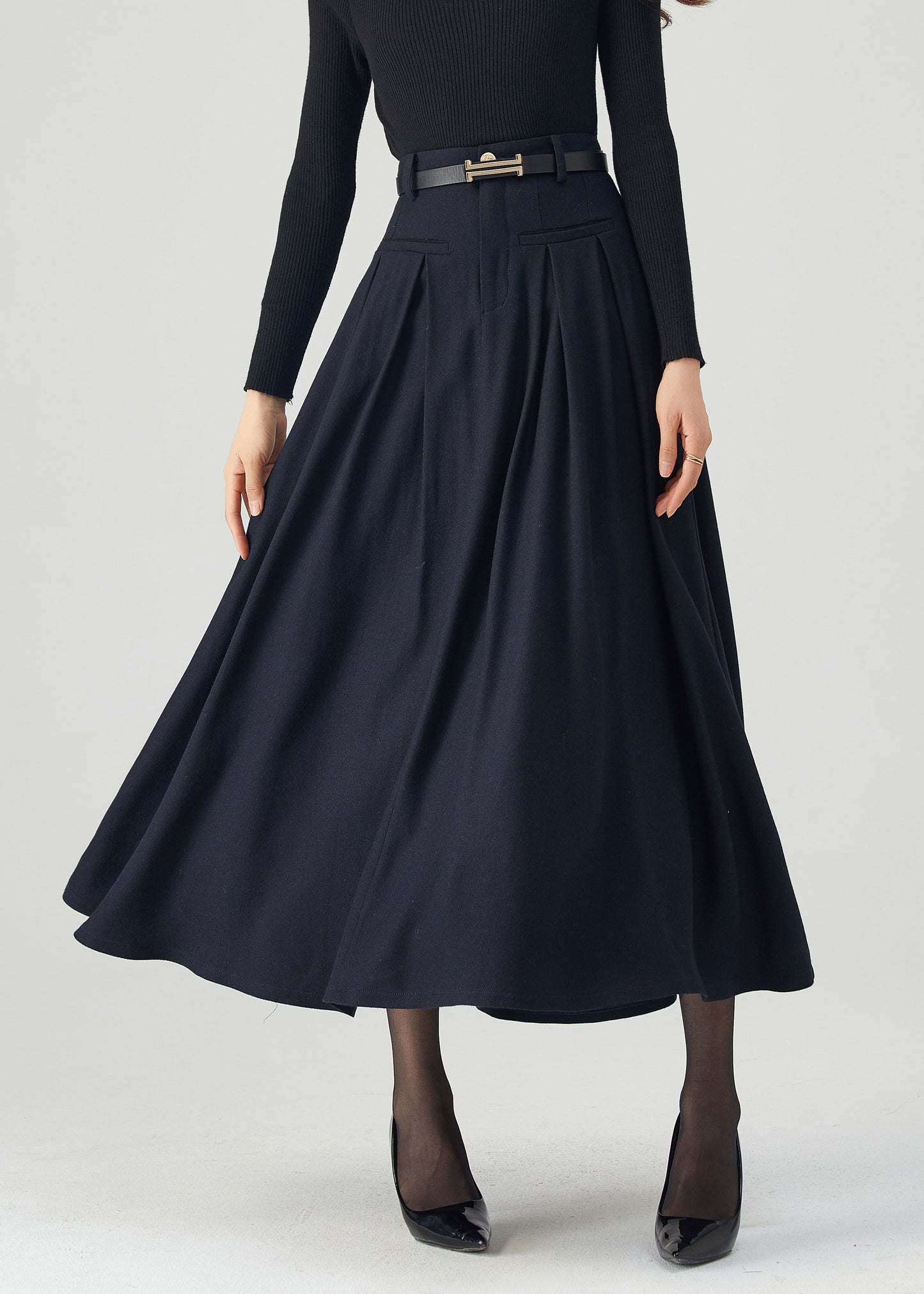 Womens high waist winter wool skirt C4308