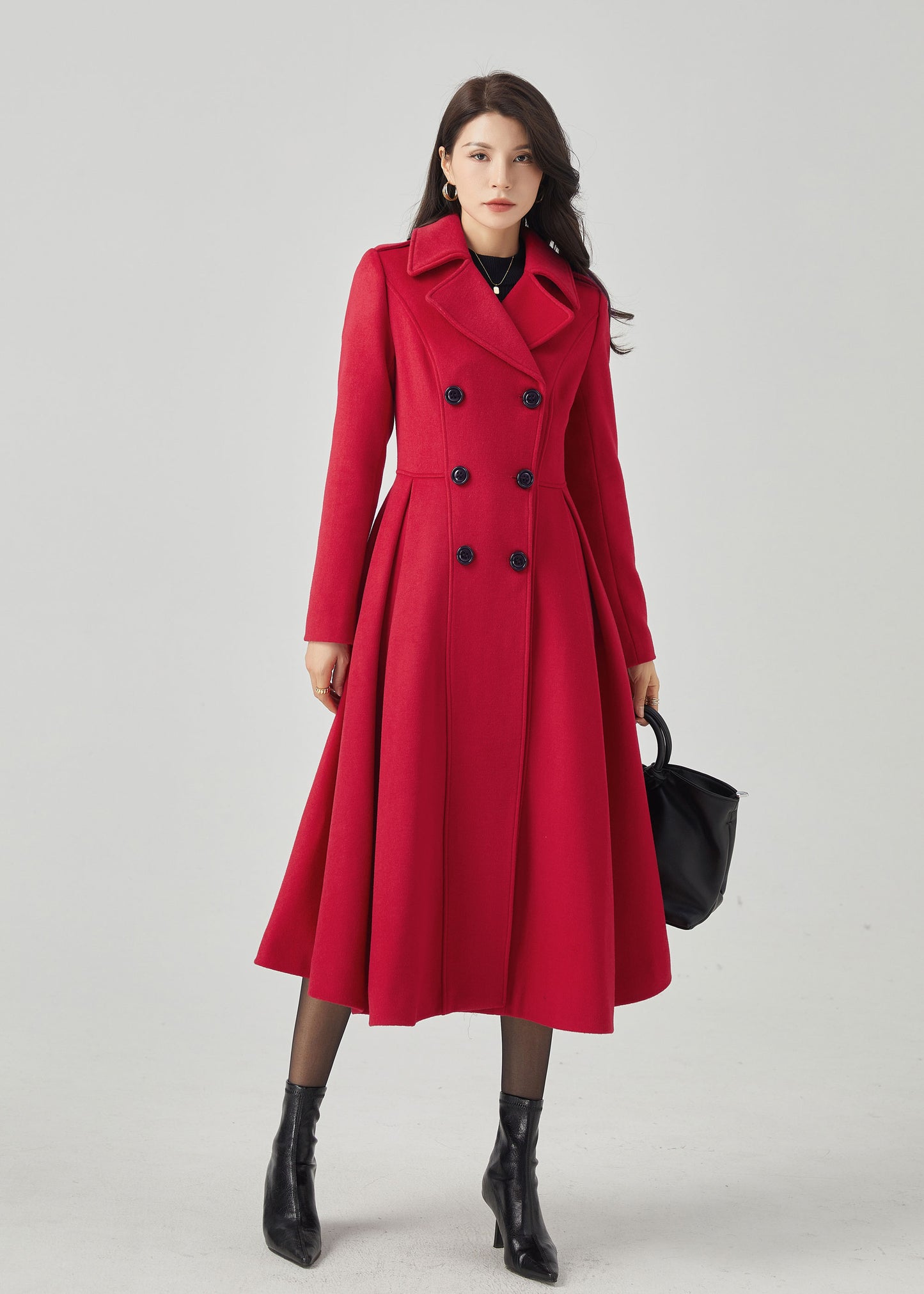 Double Breasted Red Princess Wool Coat C3565