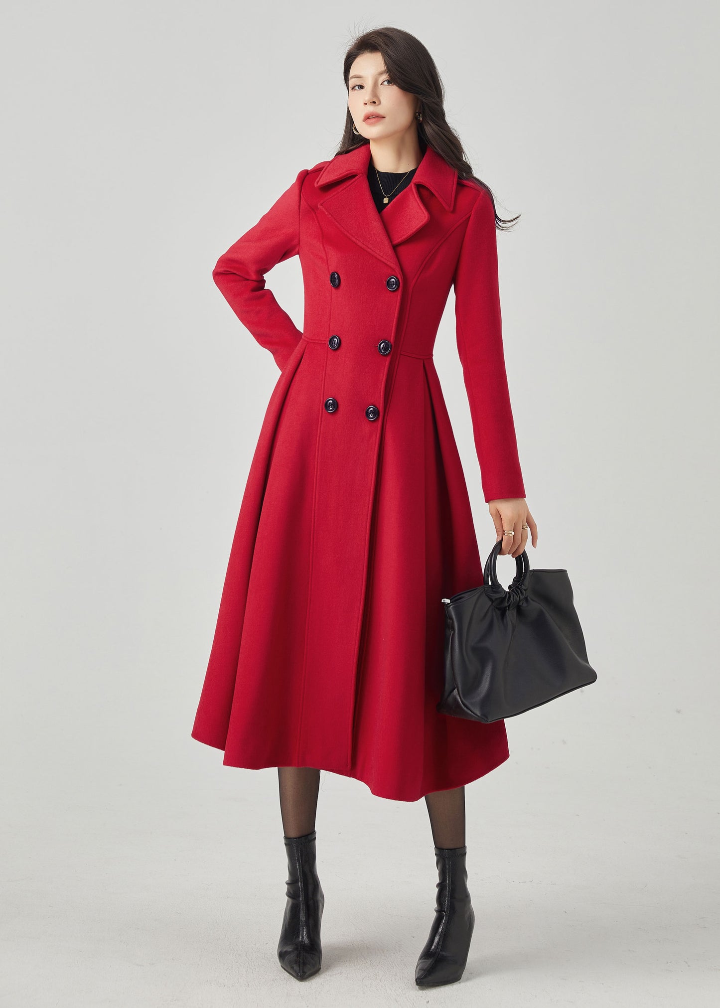 Double Breasted Red Princess Wool Coat C3565