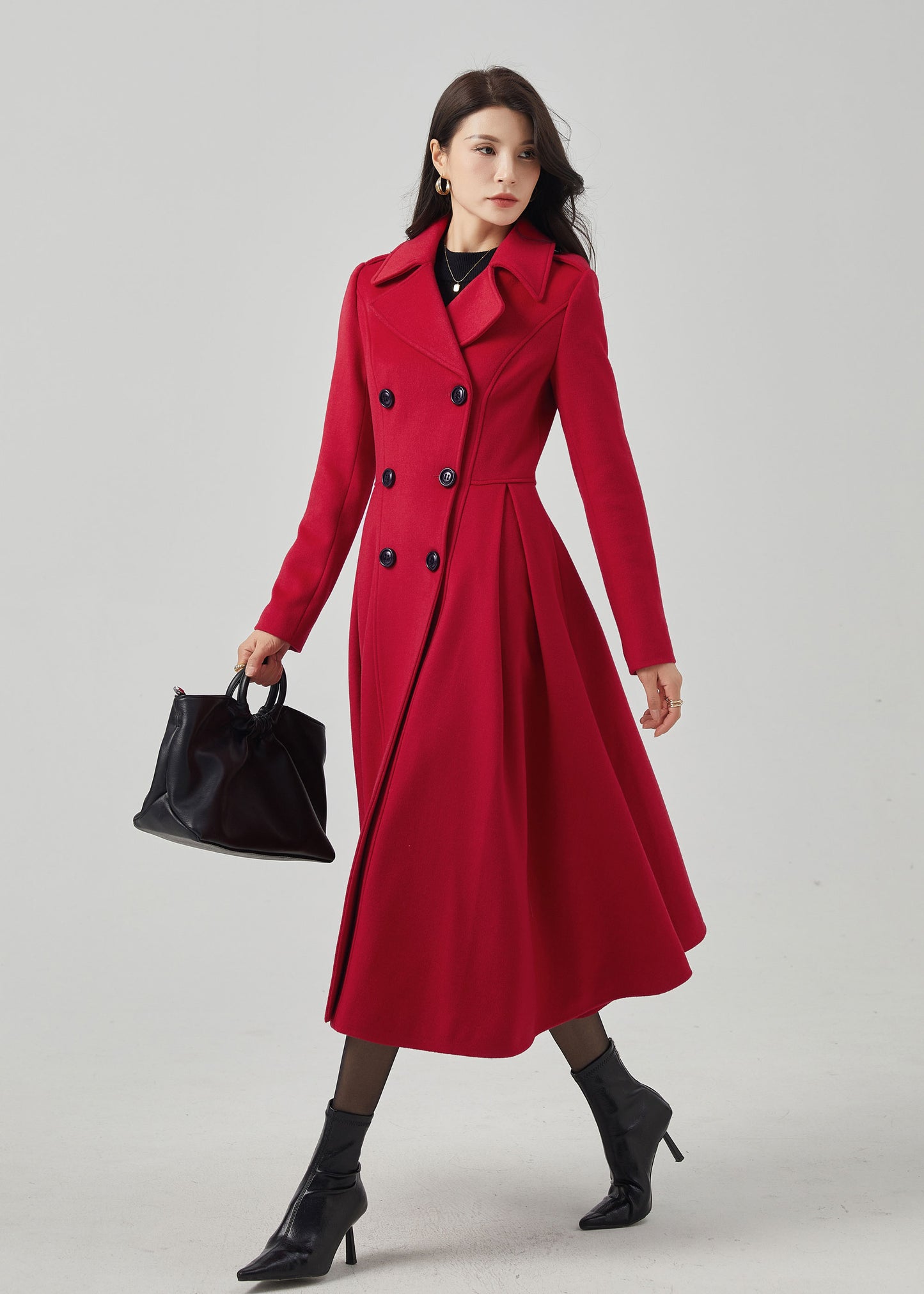 Double Breasted Red Princess Wool Coat C3565