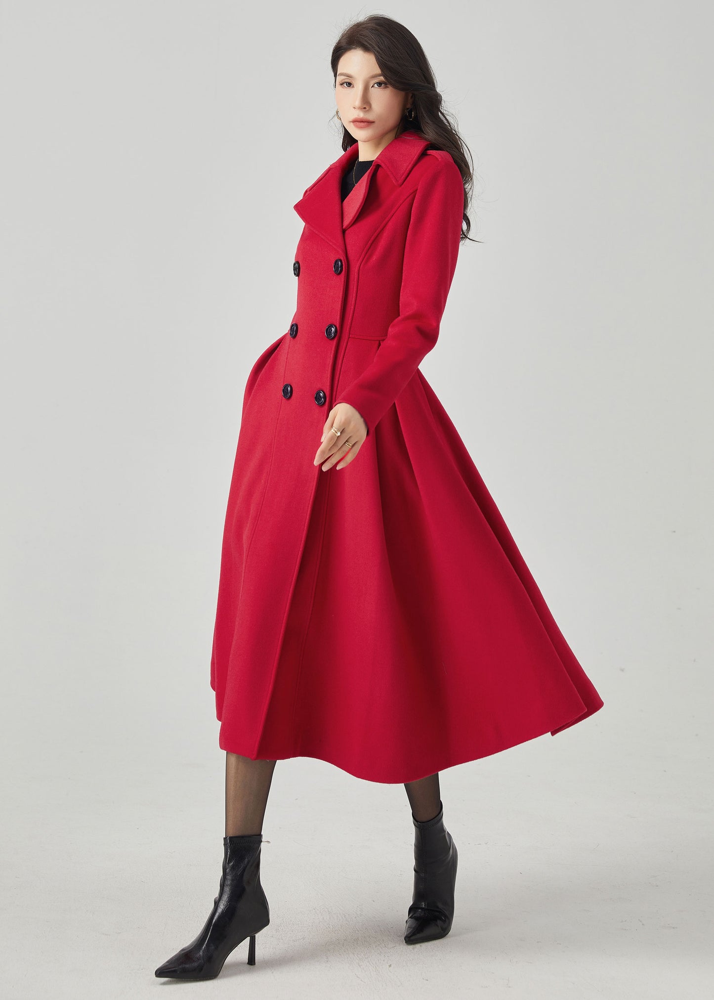 Double Breasted Red Princess Wool Coat C3565