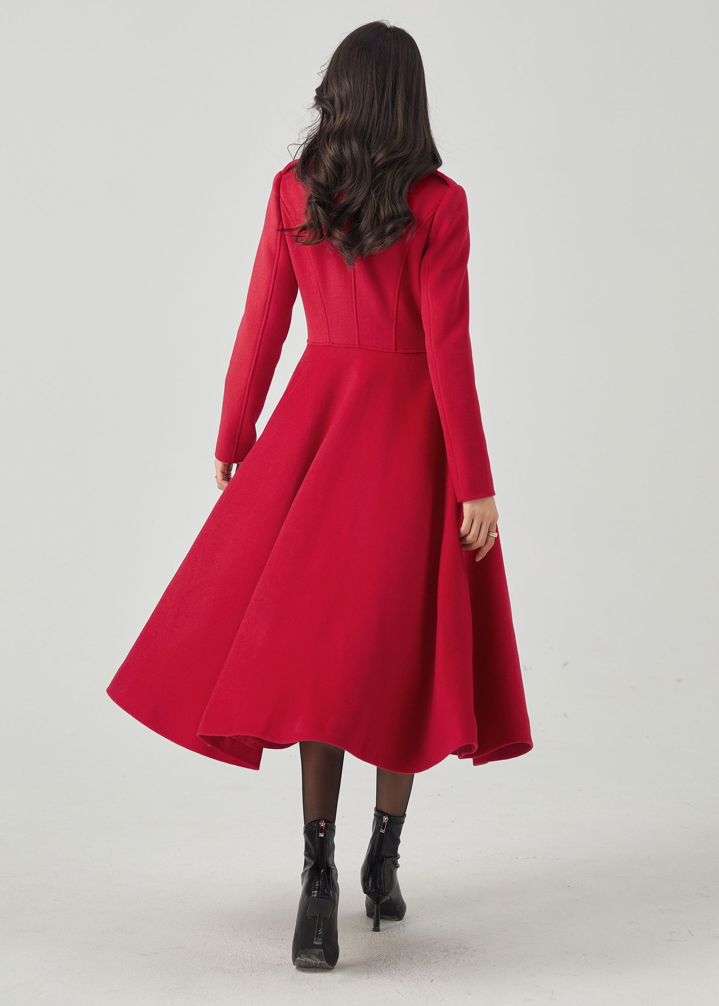 Double Breasted Red Princess Wool Coat C3565