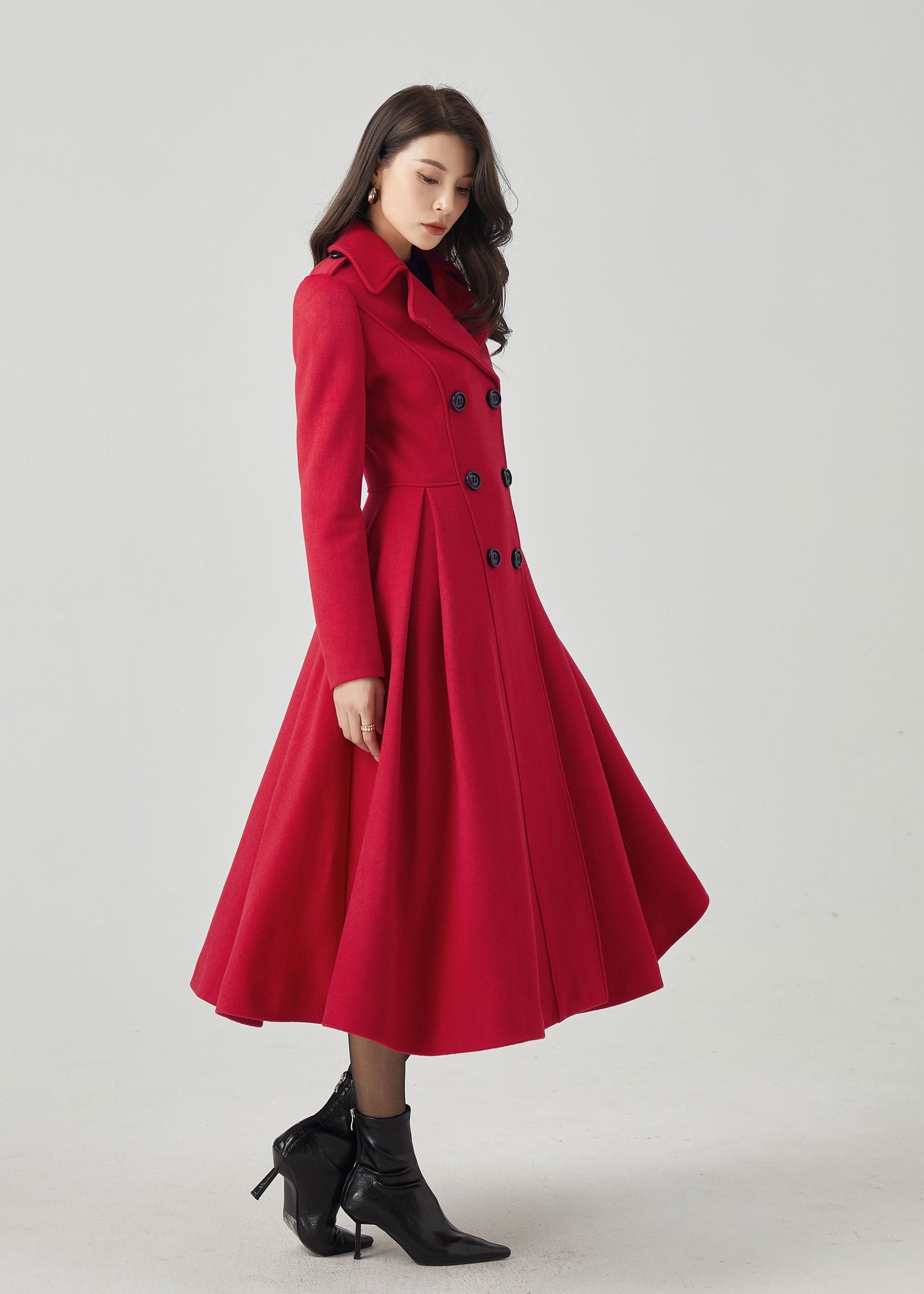 Double Breasted Red Princess Wool Coat C3565