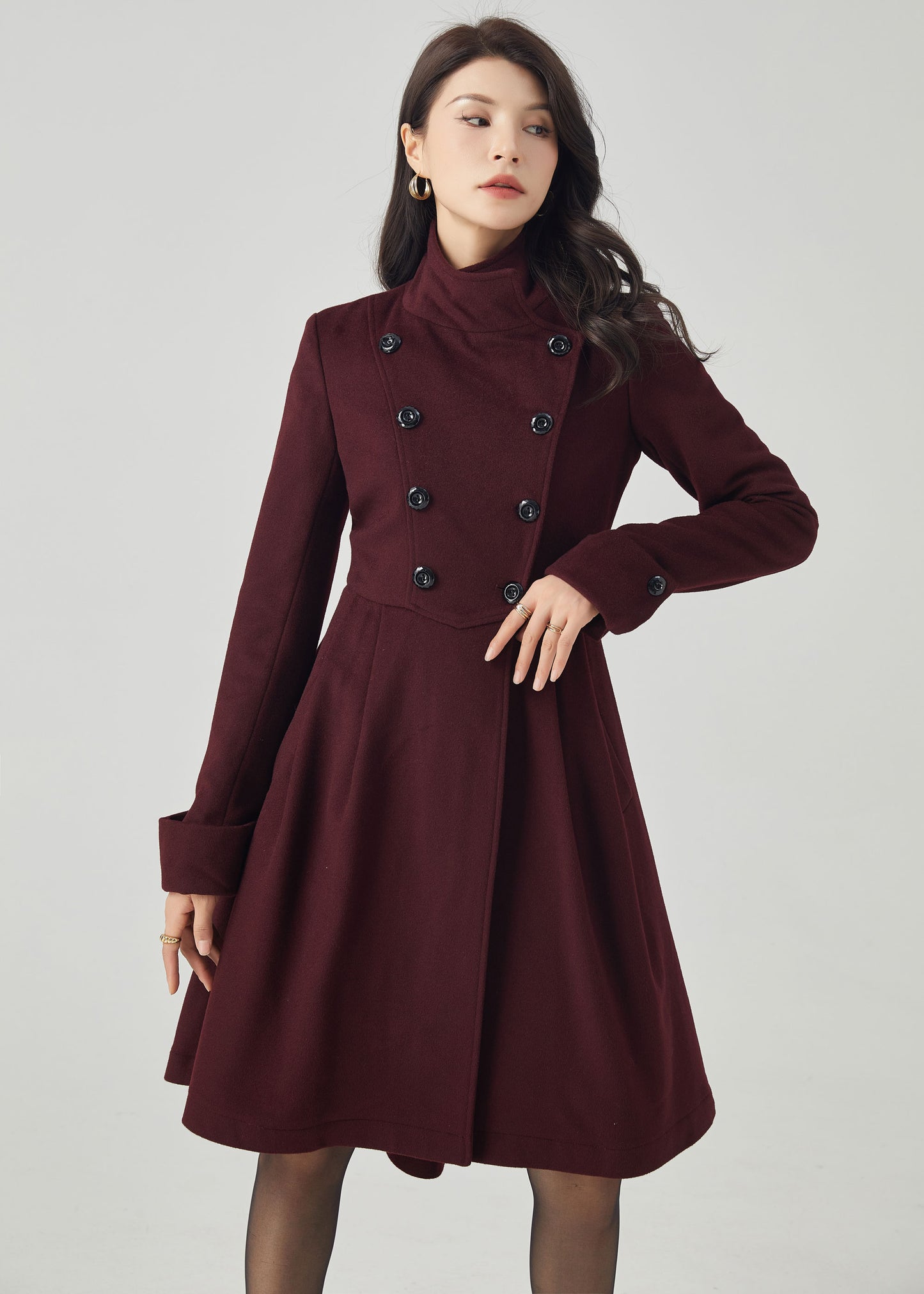 Wool Coat Women, Double Breasted Wool Coat C3566