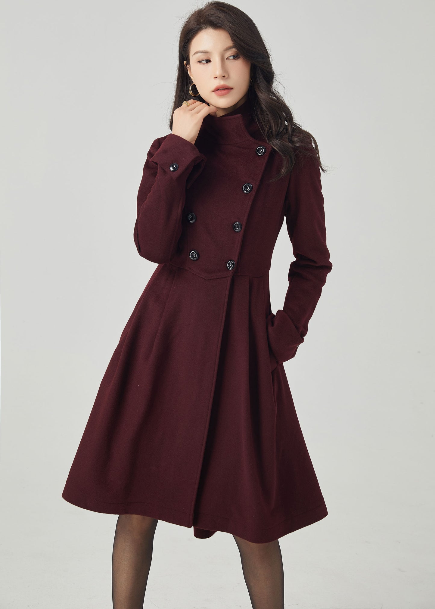 Wool Coat Women, Double Breasted Wool Coat C3566