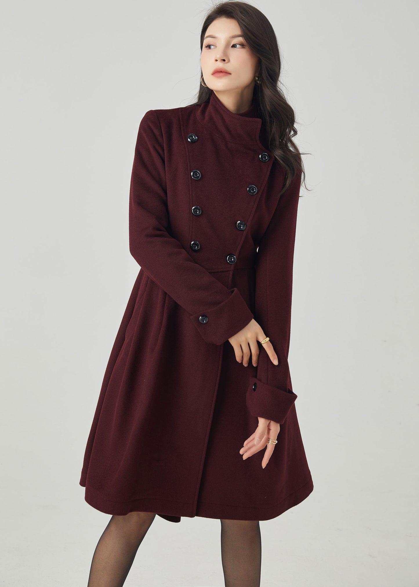 Wool Coat Women, Double Breasted Wool Coat C3566