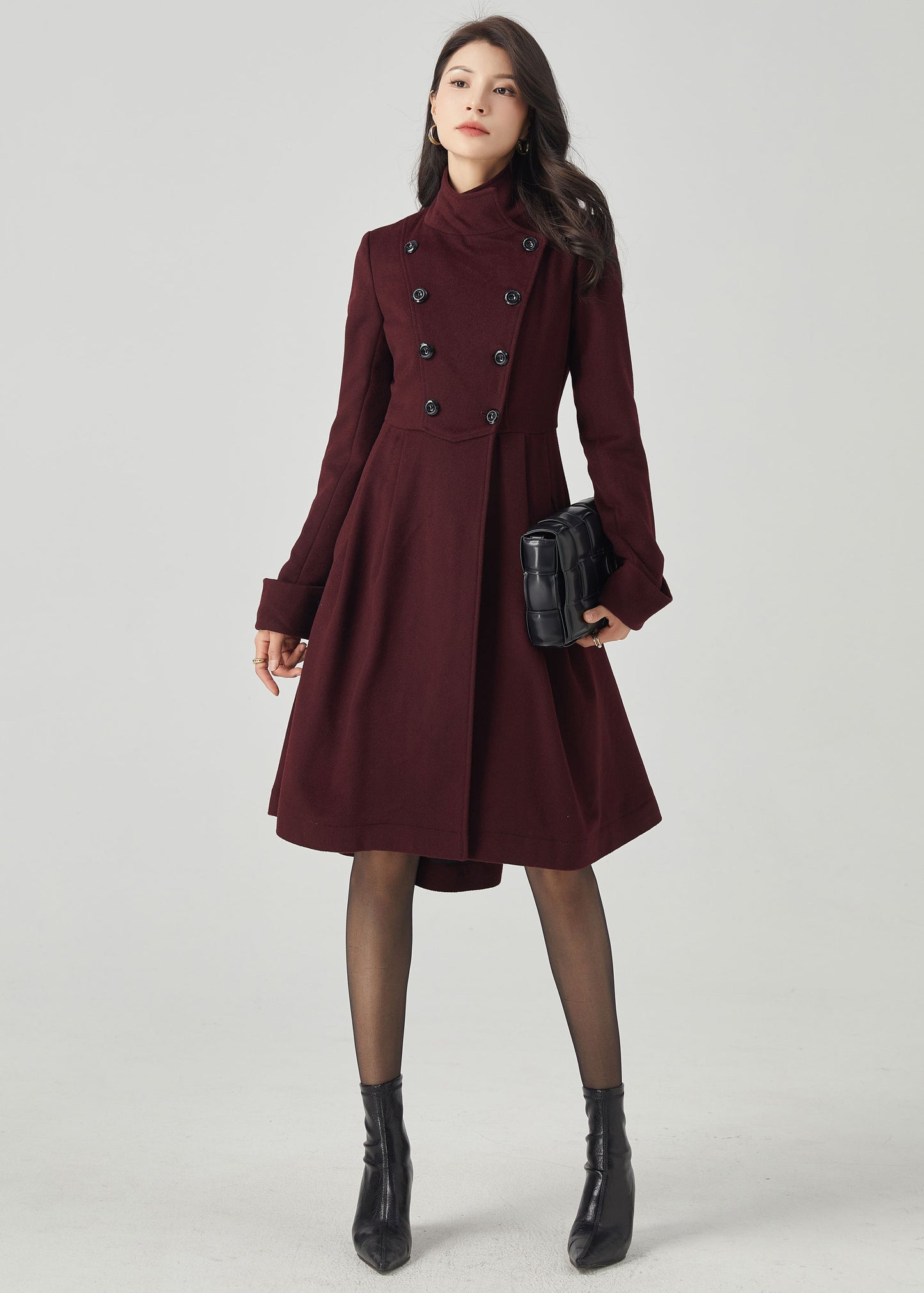Wool Coat Women, Double Breasted Wool Coat C3566